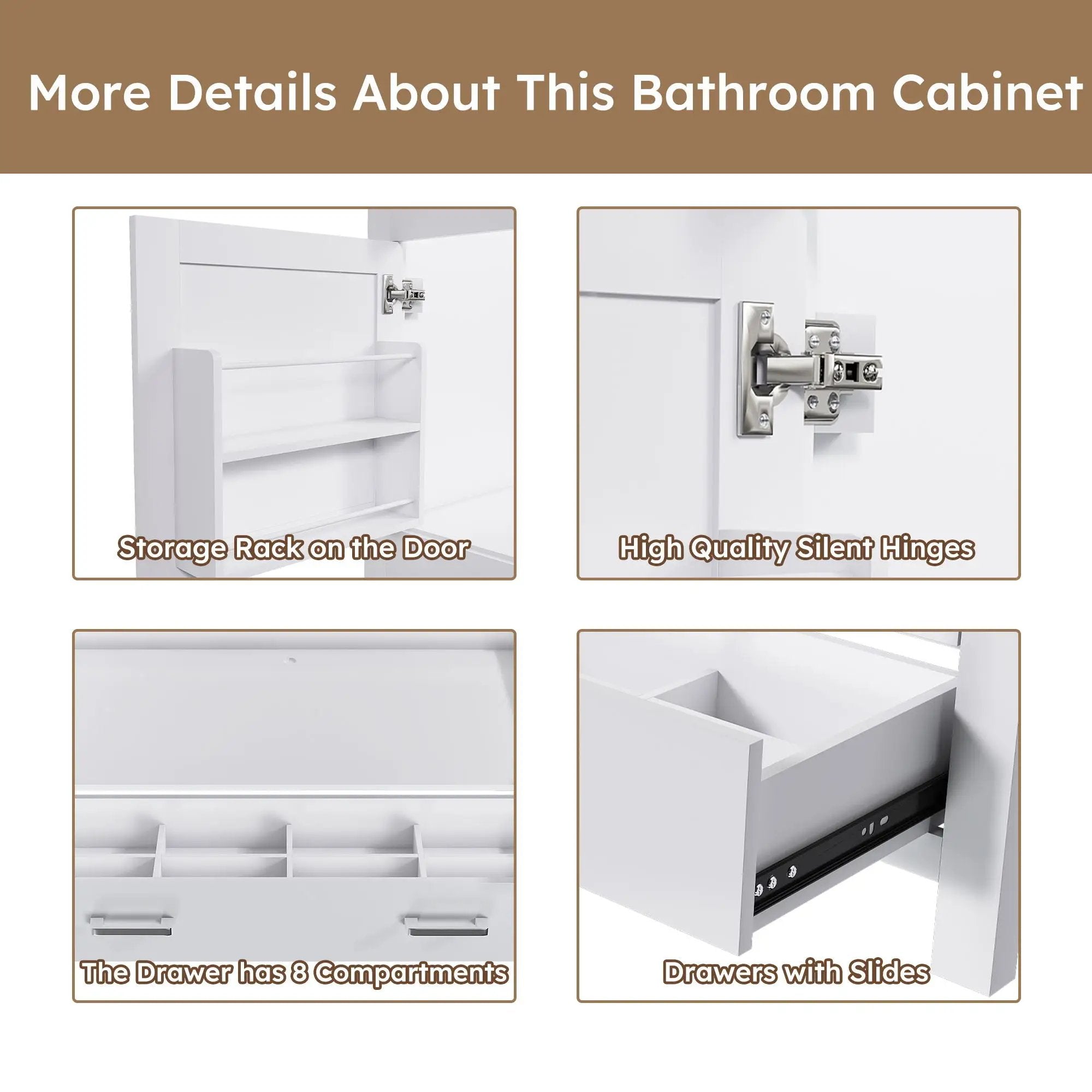 42" Bathroom Vanity Base With Doors And Drawer - White by Unique Piece Furniture