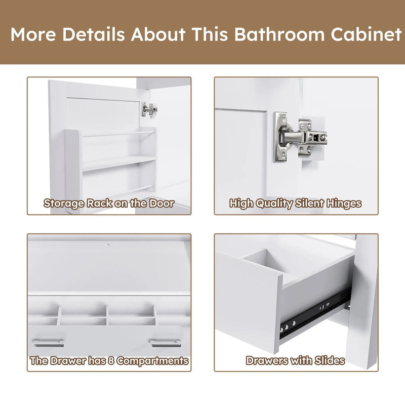 42" Bathroom Vanity Base With Doors And Drawer - White by HouseOfZazla