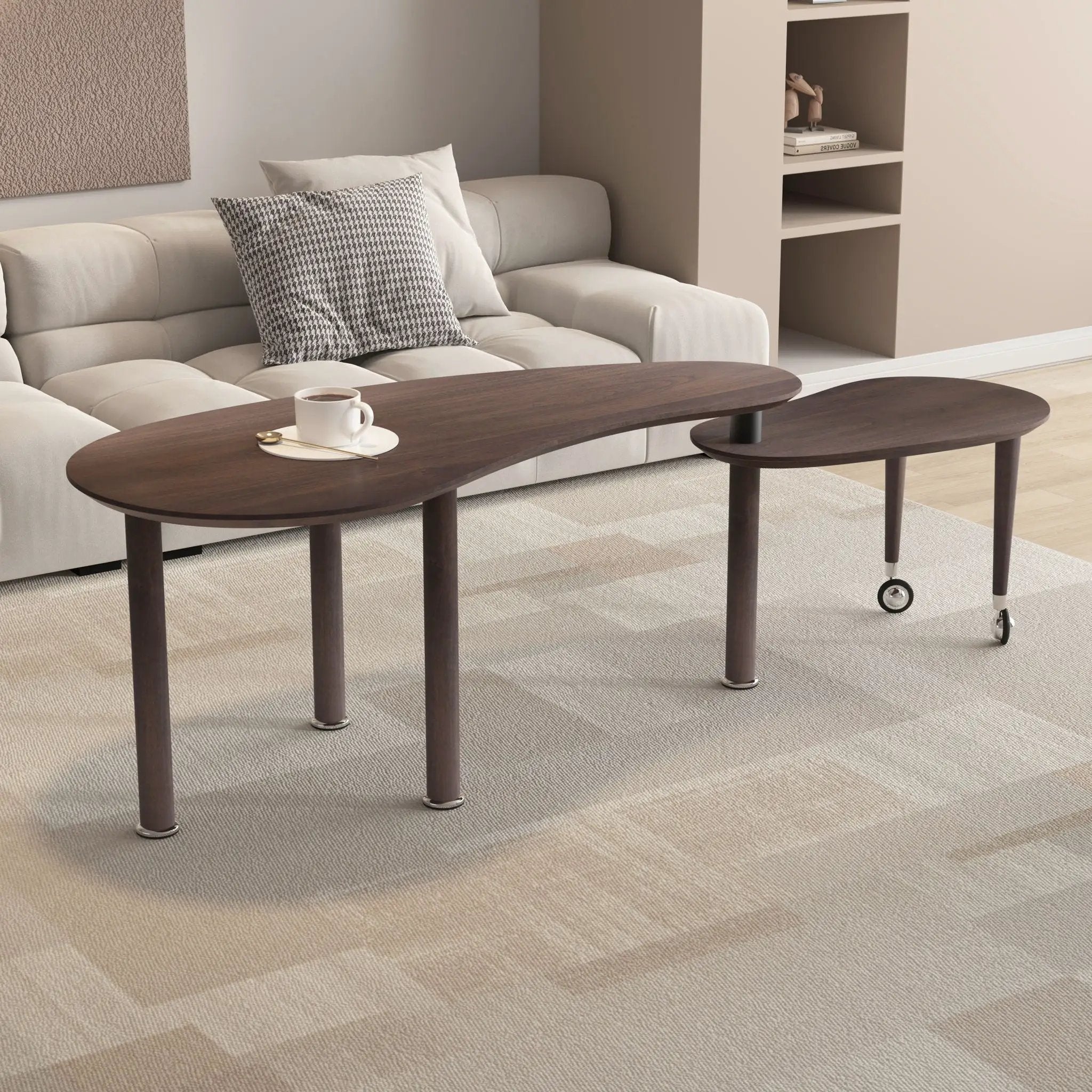 Rotatable Coffee Table With Solid Legs, 360 Degree Swivel, Waterproof - Walnut by HouseOfZazla
