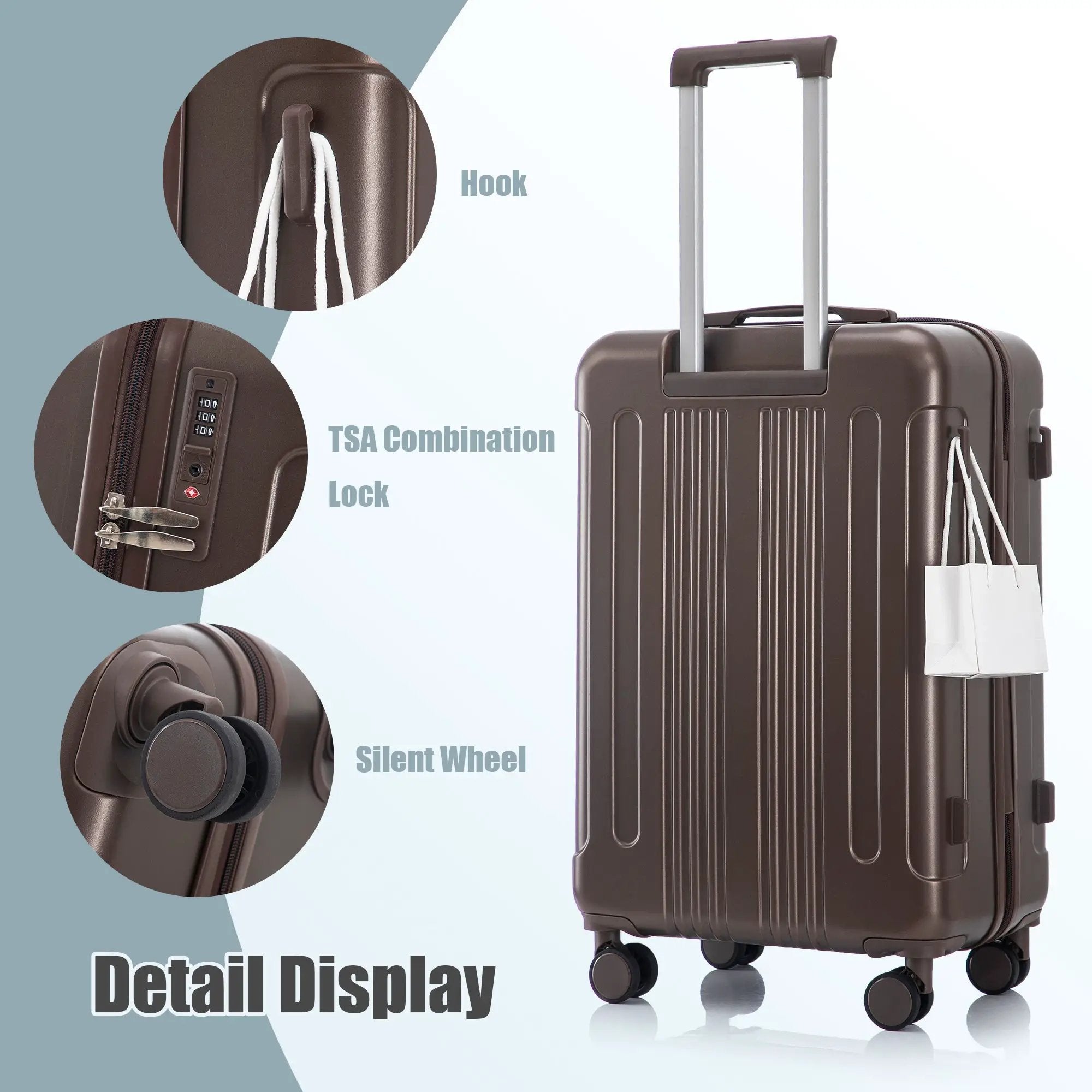 3 Piece ABS Spinner Wheel Luggage Set (Brown) by HouseOfZazla
