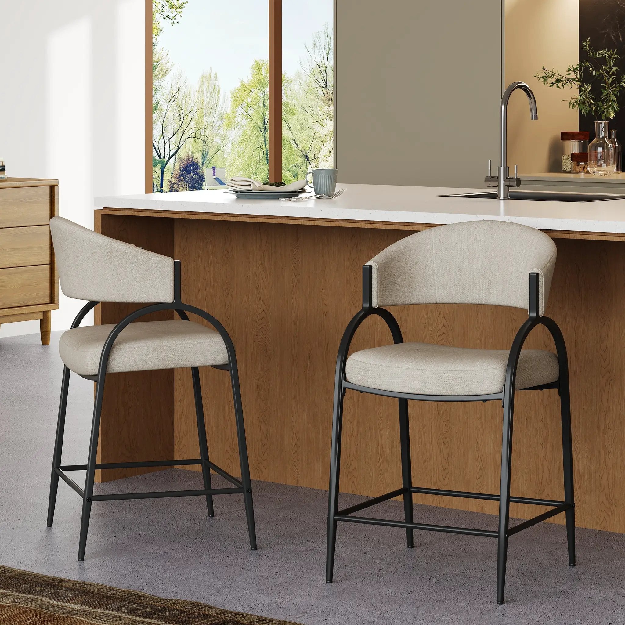 25'' Seat Height Modern Fabric Bar Stools with Back by HouseOfZazla