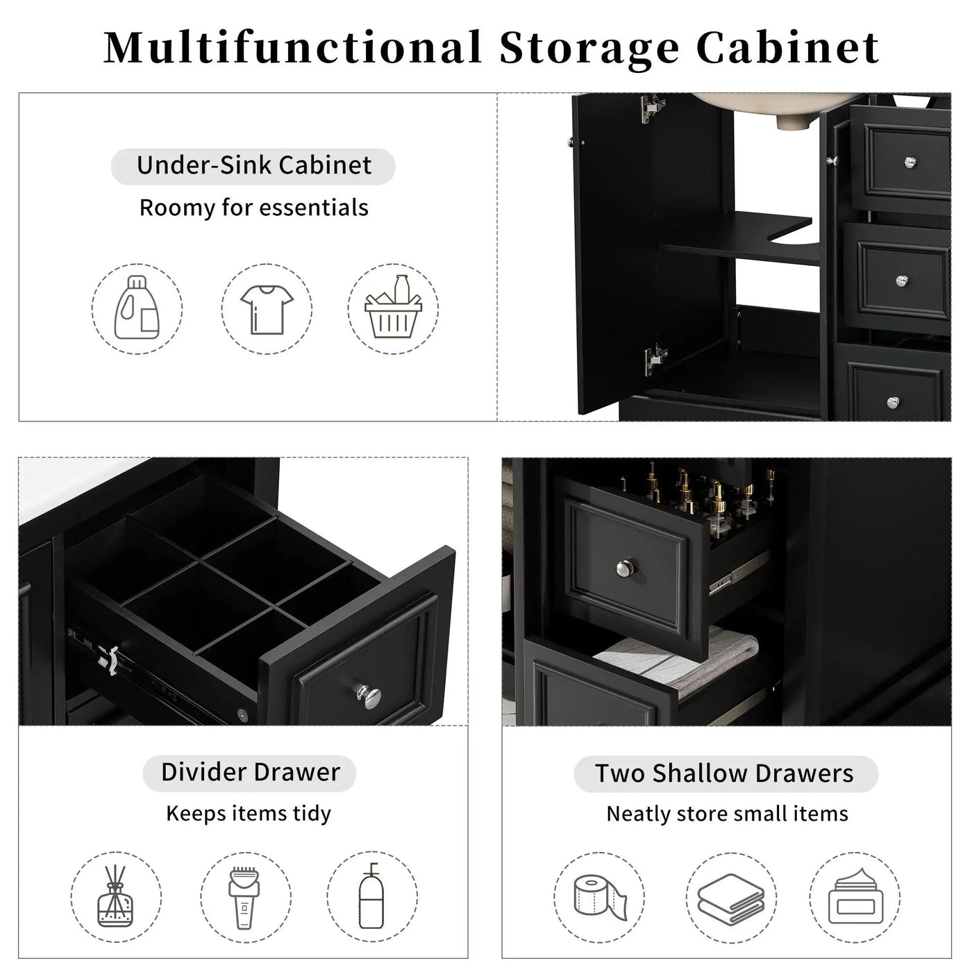 Bathroom Vanity With Sink, Soft-Close Doors, Adjustable U-Shelf, 3 Drawers by HouseOfZazla