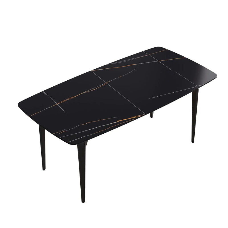 70.87" Modern Artificial Stone Curved Metal Leg Dining Table, Can Accommodate 6-8 People by HouseOfZazla