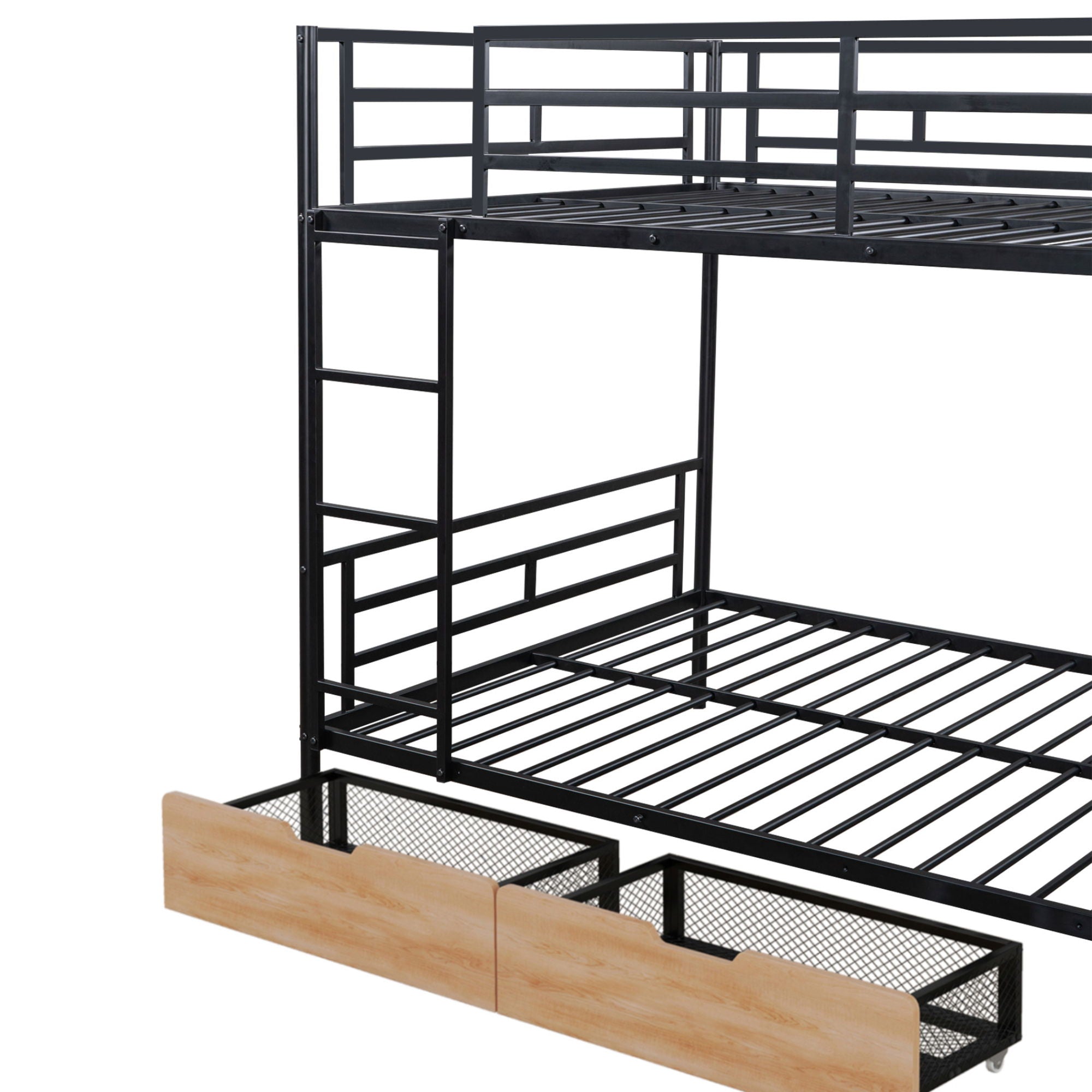Full Size Bunk Bed With Built In Desk, Light, And 2 Drawers - Black by HouseOfZazla