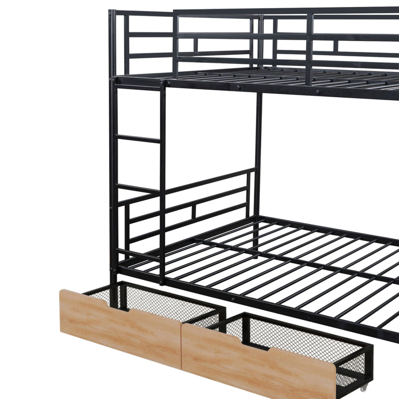Full Size Bunk Bed With Built In Desk, Light, And 2 Drawers - Black by HouseOfZazla