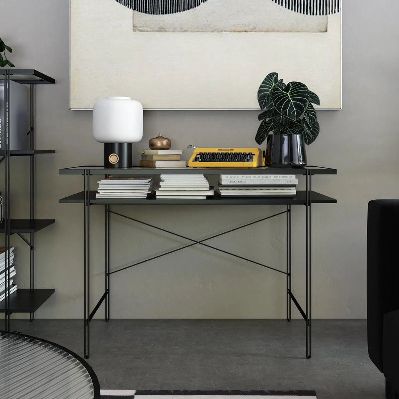 Vance - Computer Desk With Fluted Glass Desktop - Black