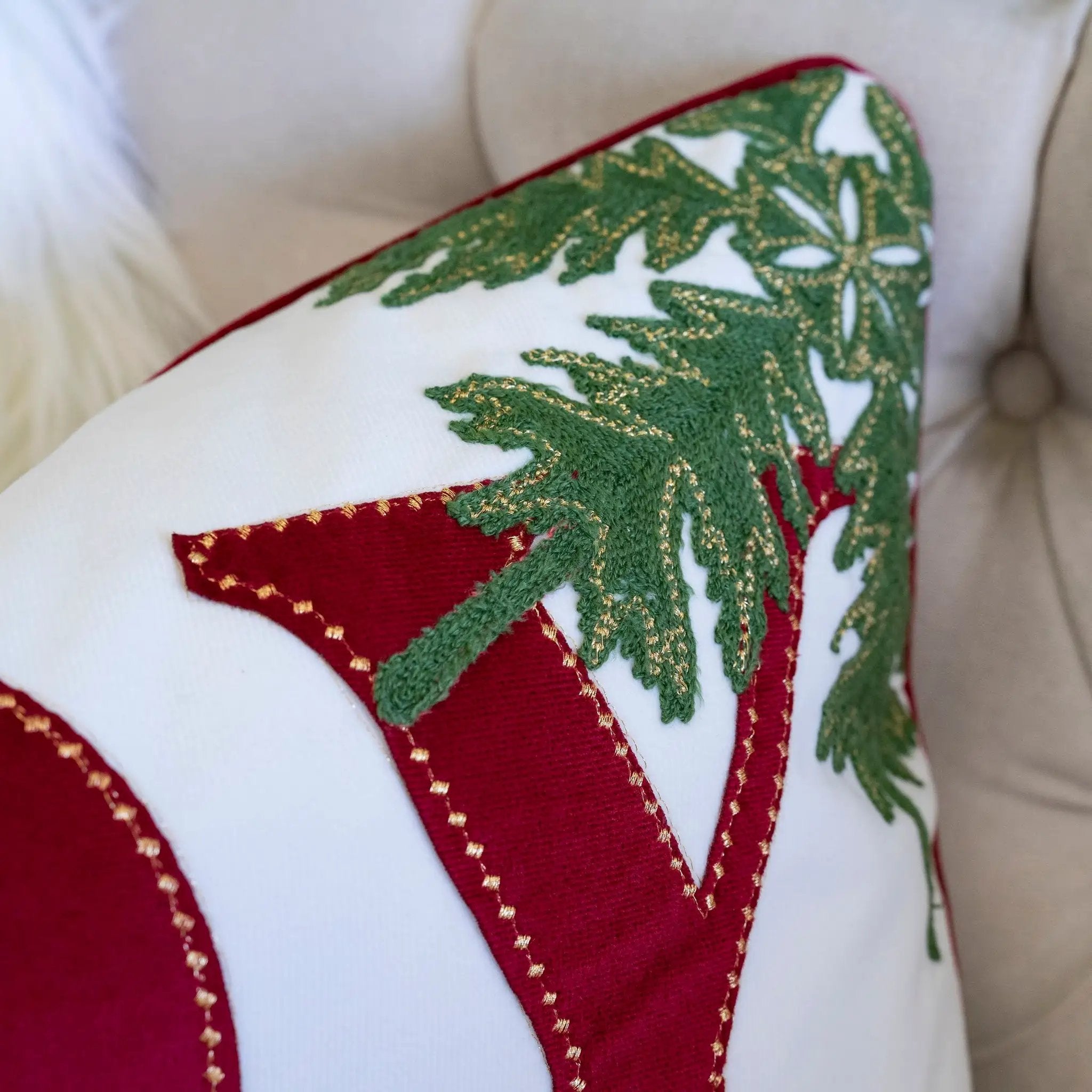 Joy Embroidered Christmas Throw Pillow by HouseOfZazla