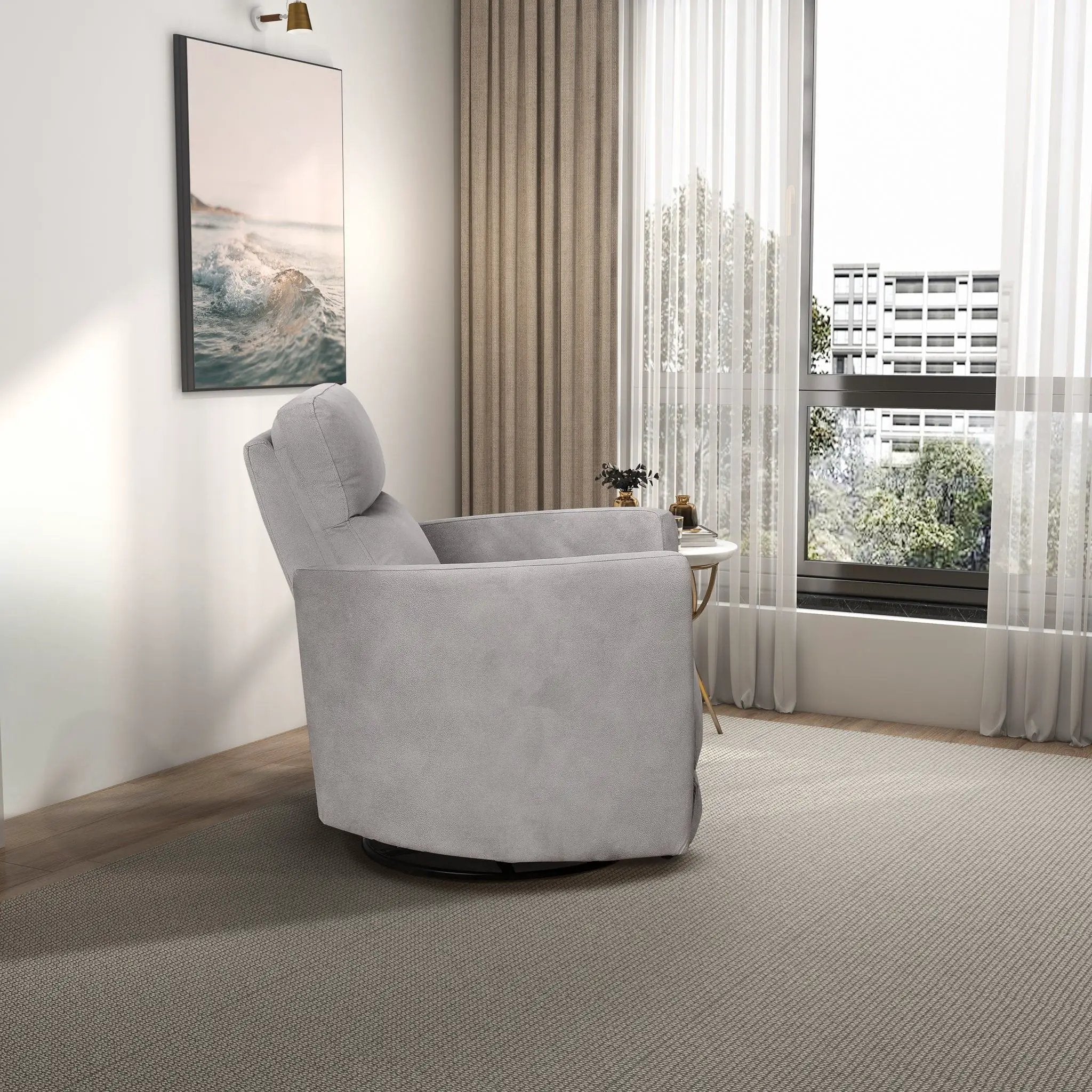 Lawson - Swivel Glider Suede Recliner Chair - Latte by HouseOfZazla