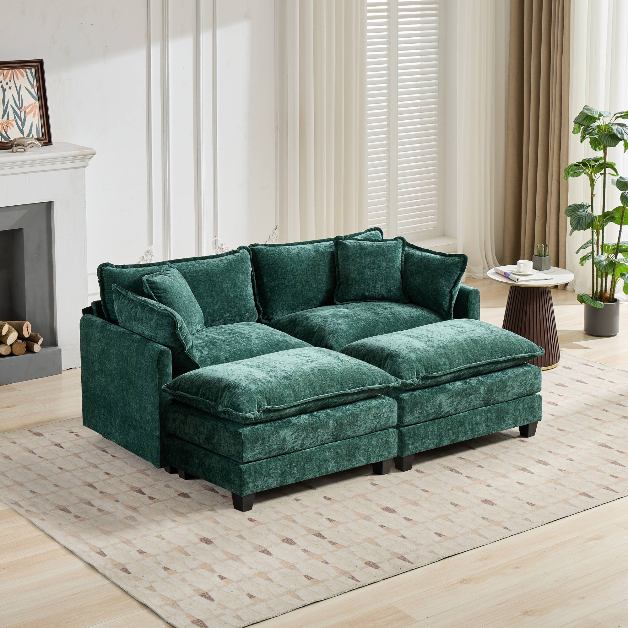 Cloud LoveSeat Sofa (Ottoman is not included) Chenille Fabric in Green by BLAKHOM
