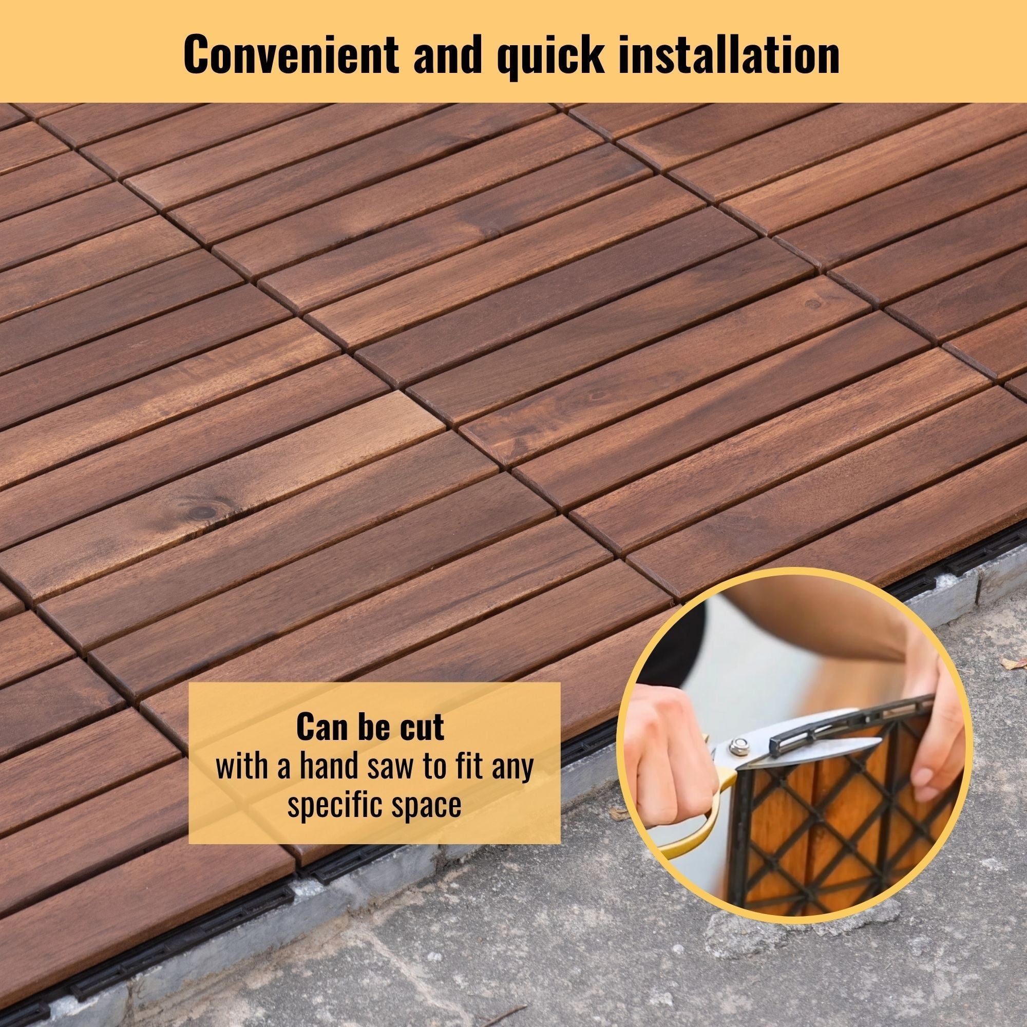 Interlocking Deck Tiles Striped Pattern, Square Acacia Hardwood Outdoor Flooring For Patio, Bancony, Pool Side by HouseOfZazla