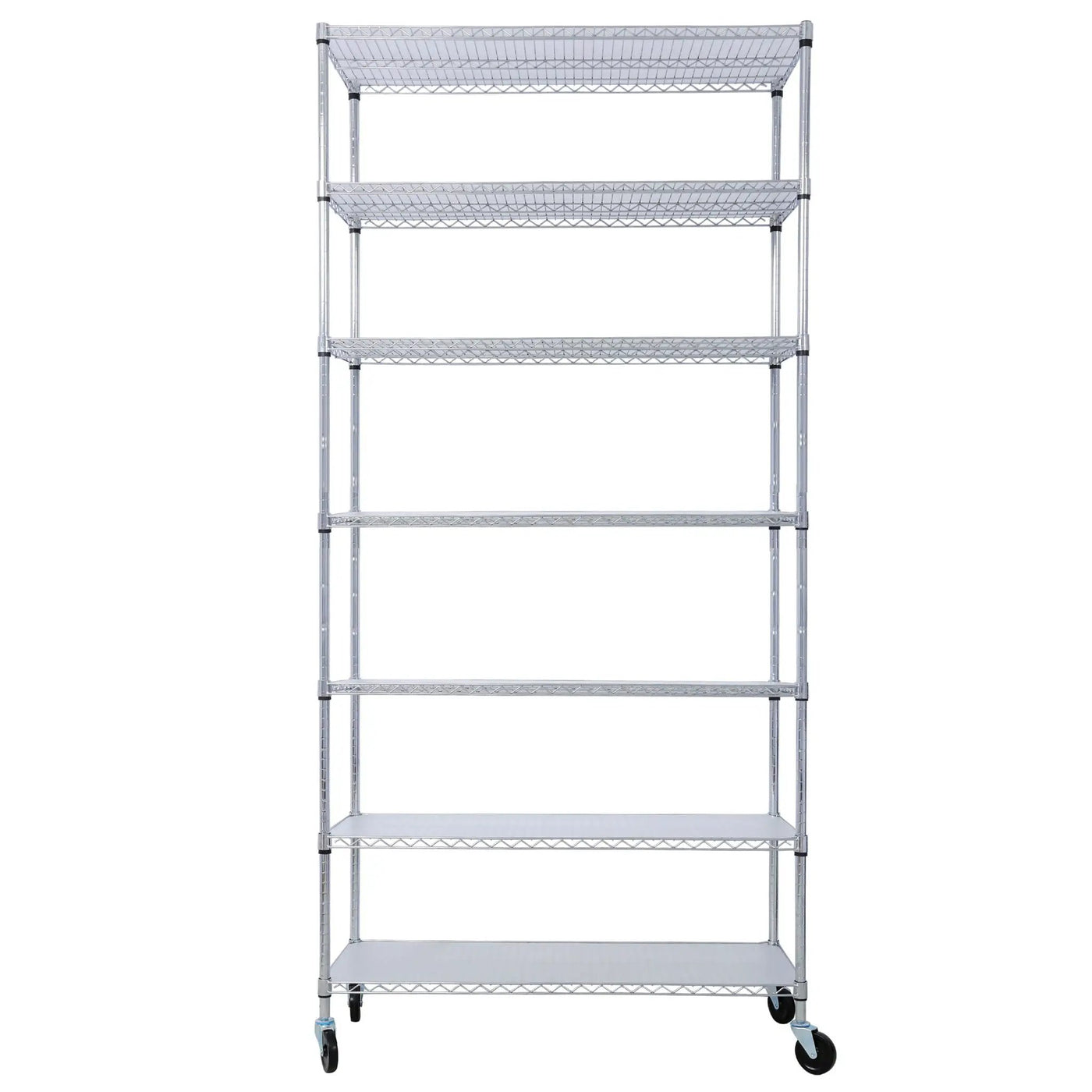 7 Tier Metal Shelf Wire Shelving Unit, 2450Lbs Heavy Duty Adjustable Storage Rack With Wheels & Shelf Liners For Closet Kitchen Garage Basement Commercial Shelving by HouseOfZazla