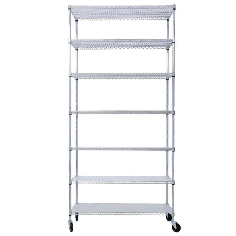 7 Tier Metal Shelf Wire Shelving Unit, 2450Lbs Heavy Duty Adjustable Storage Rack With Wheels & Shelf Liners For Closet Kitchen Garage Basement Commercial Shelving by Unique Piece Furniture