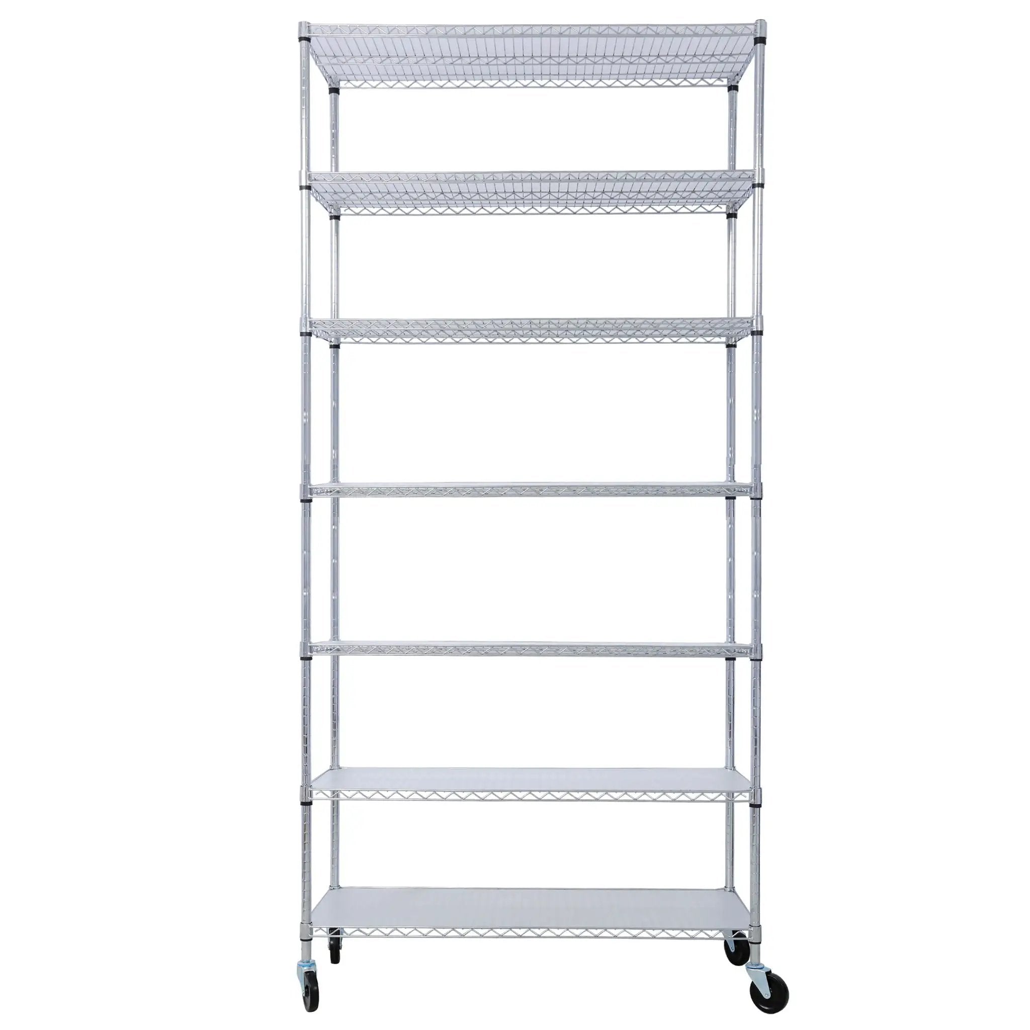 7 Tier Metal Shelf Wire Shelving Unit, 2450Lbs Heavy Duty Adjustable Storage Rack With Wheels & Shelf Liners For Closet Kitchen Garage Basement Commercial Shelving by HouseOfZazla