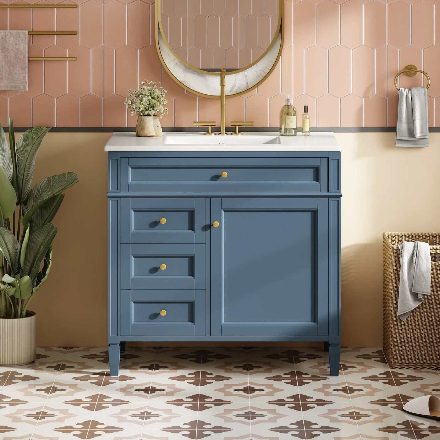 Bathroom Vanity With Top Sink, 2 Drawers And Tip Out Drawer by Unique Piece Furniture