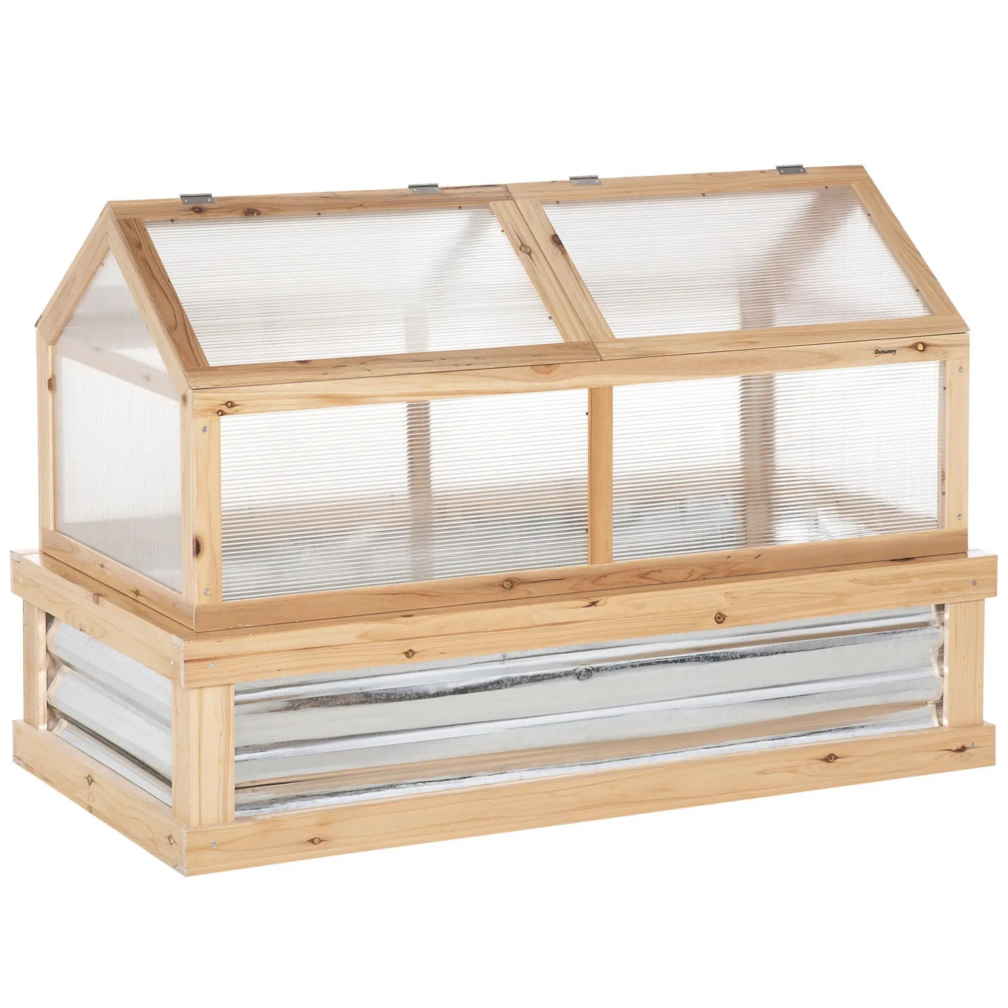 Outsunny - Raised Garden Bed With Polycarbonate Greenhouse, Wooden Garden Cold Frame Greenhouse, Flower Planter Protection, 48" x 24" x 32" - Natural by HouseOfZazla