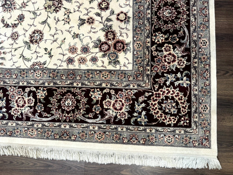 Sino Persian Rug 9x12, Floral Allover Design, 170 KPSI, Ivory and Dark Maroon by Jewel Rugs
