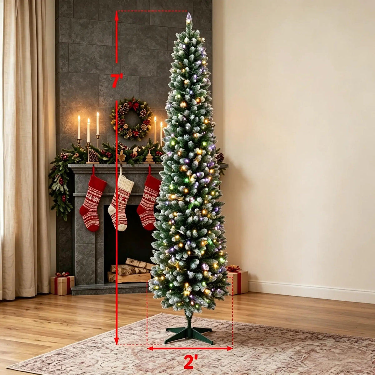 7ft Flocked Pencil Prelit Christmas Tree, Dual-Color by HouseOfZazla