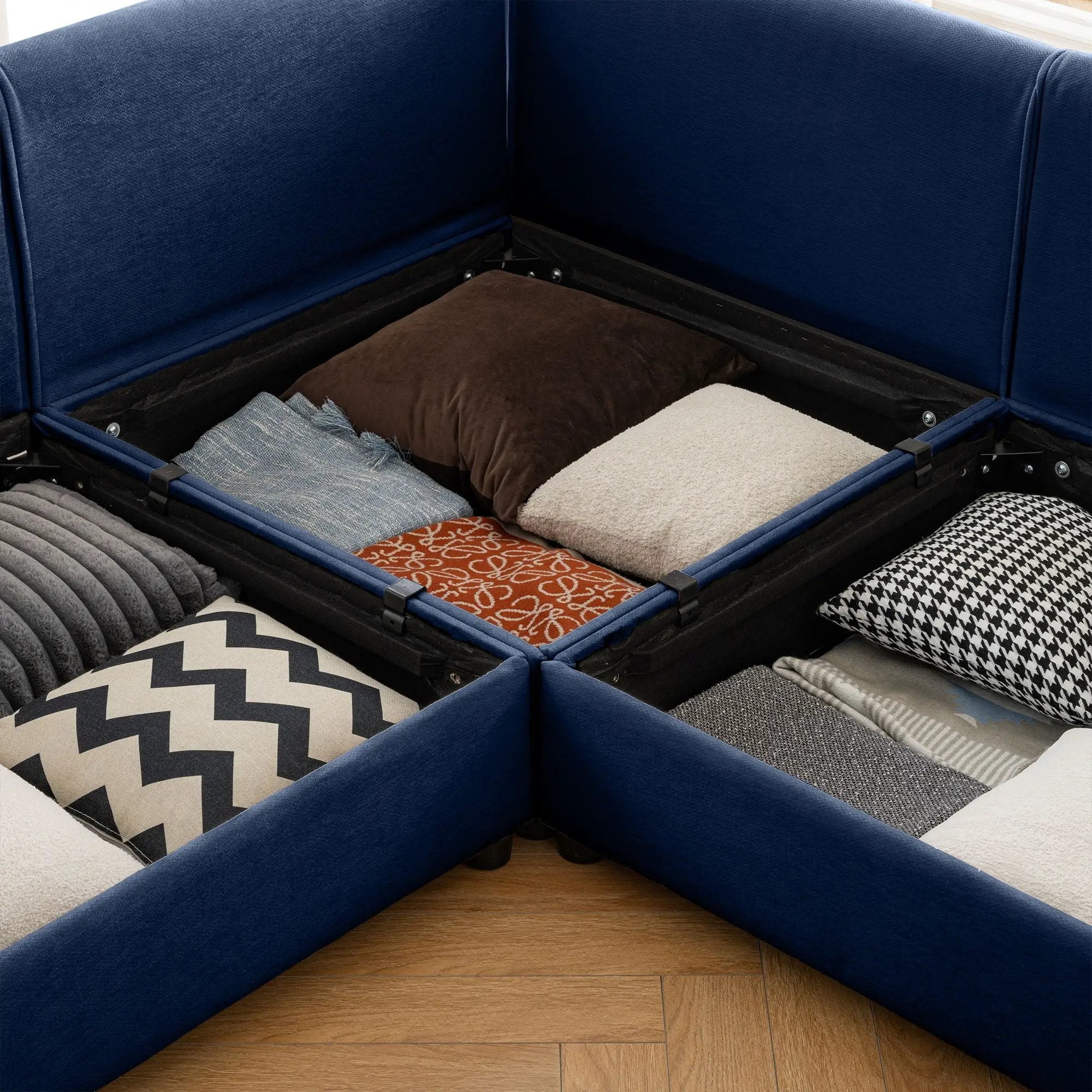 Stylish Sofa With Storage Seat And Cylindrical Backrest