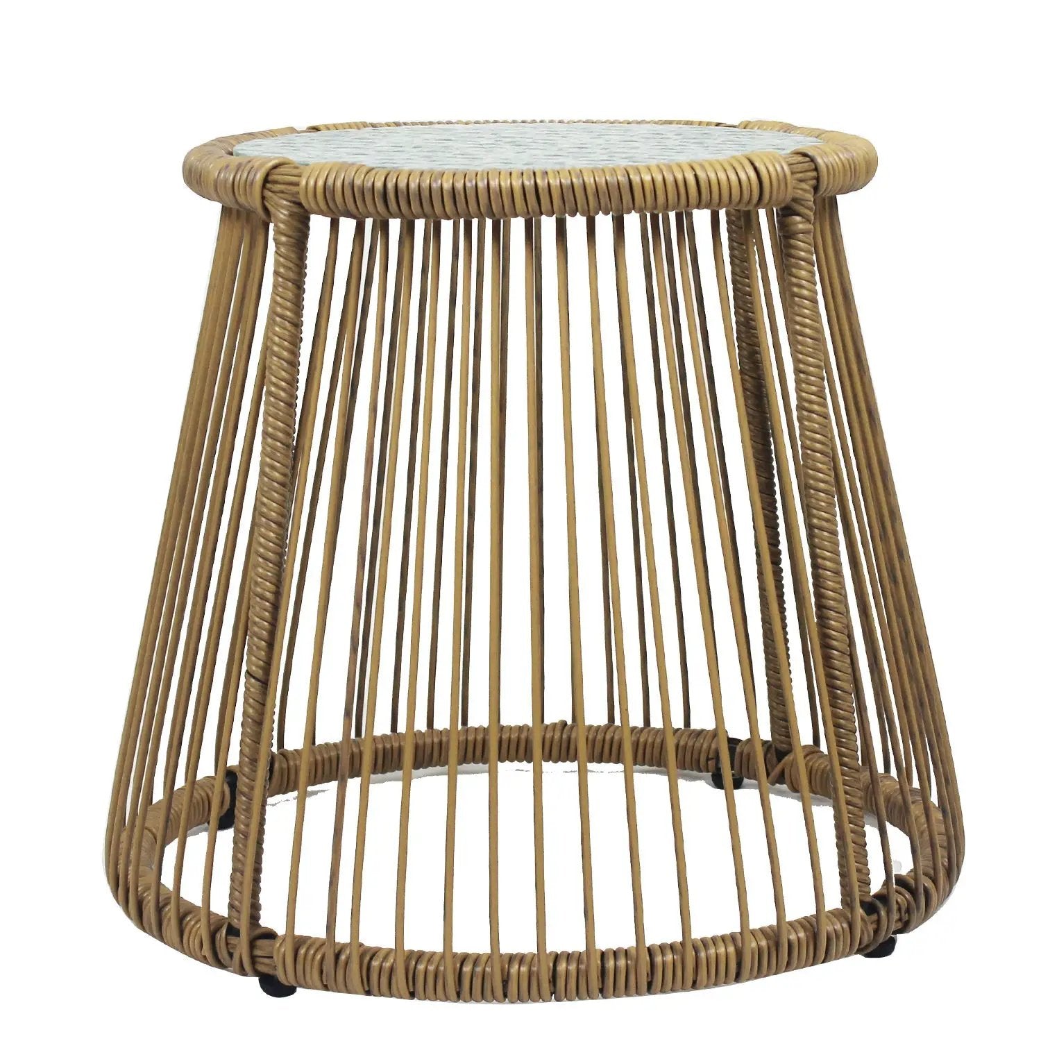 6PCS Outdoor Patio Balcony Natural Color Wicker Sofa Chair Set with Beige Cushion,Round Tempered Glass Table by HouseOfZazla
