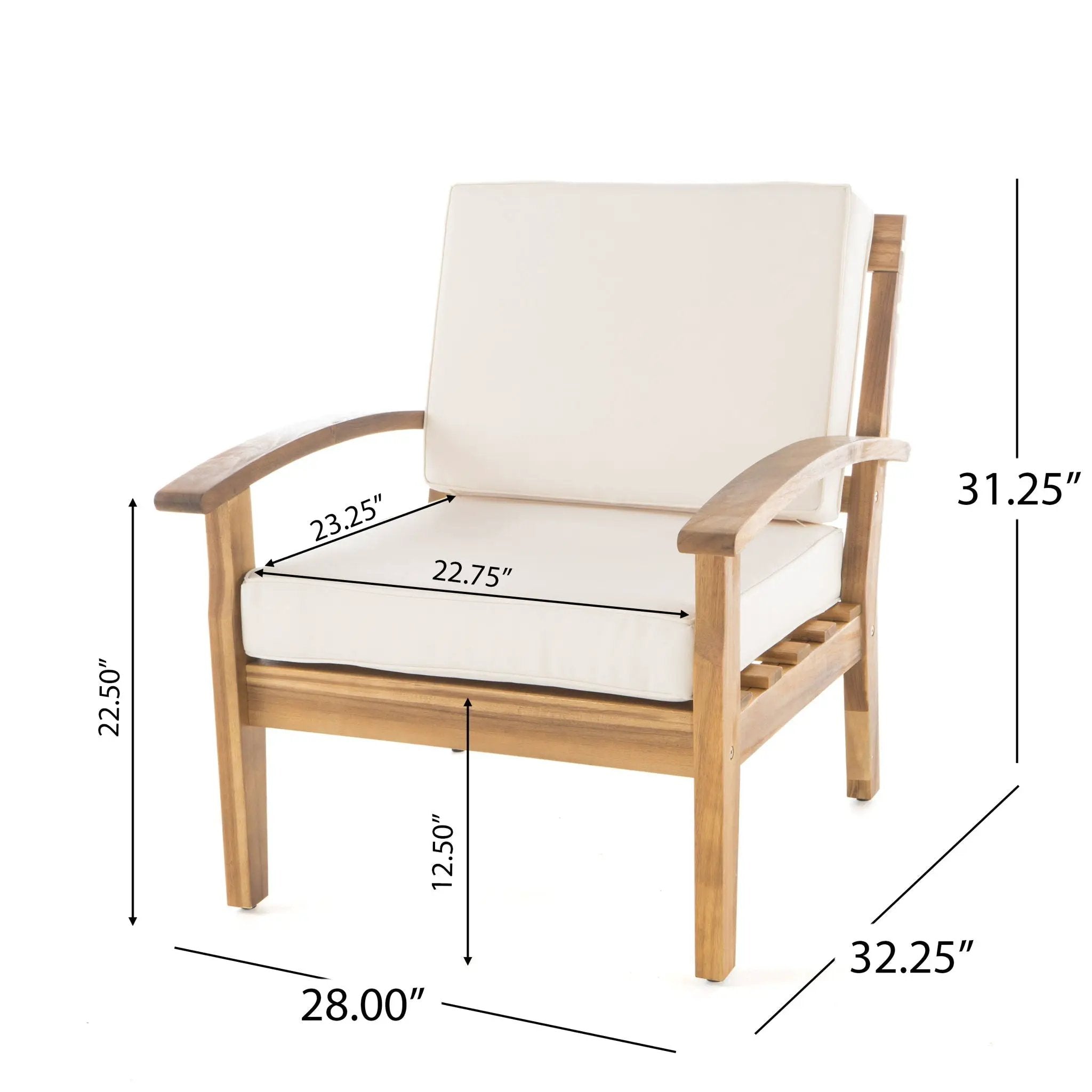 Outdoor Club Chair With Cushion And Acacia Wood Frame - Teak by HouseOfZazla