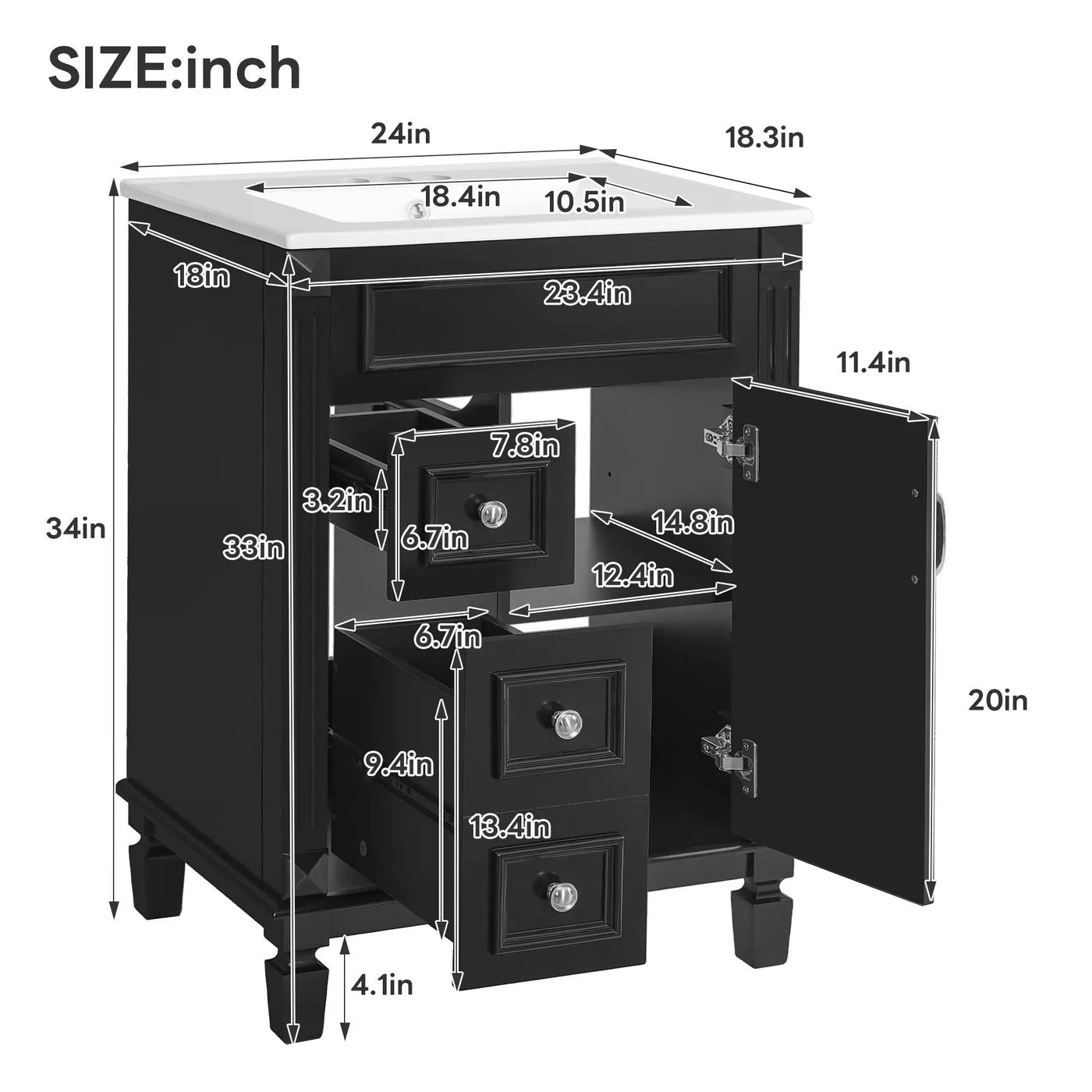 Bathroom Vanity With Sink, Compact Cabinet & 2 Drawers by HouseOfZazla