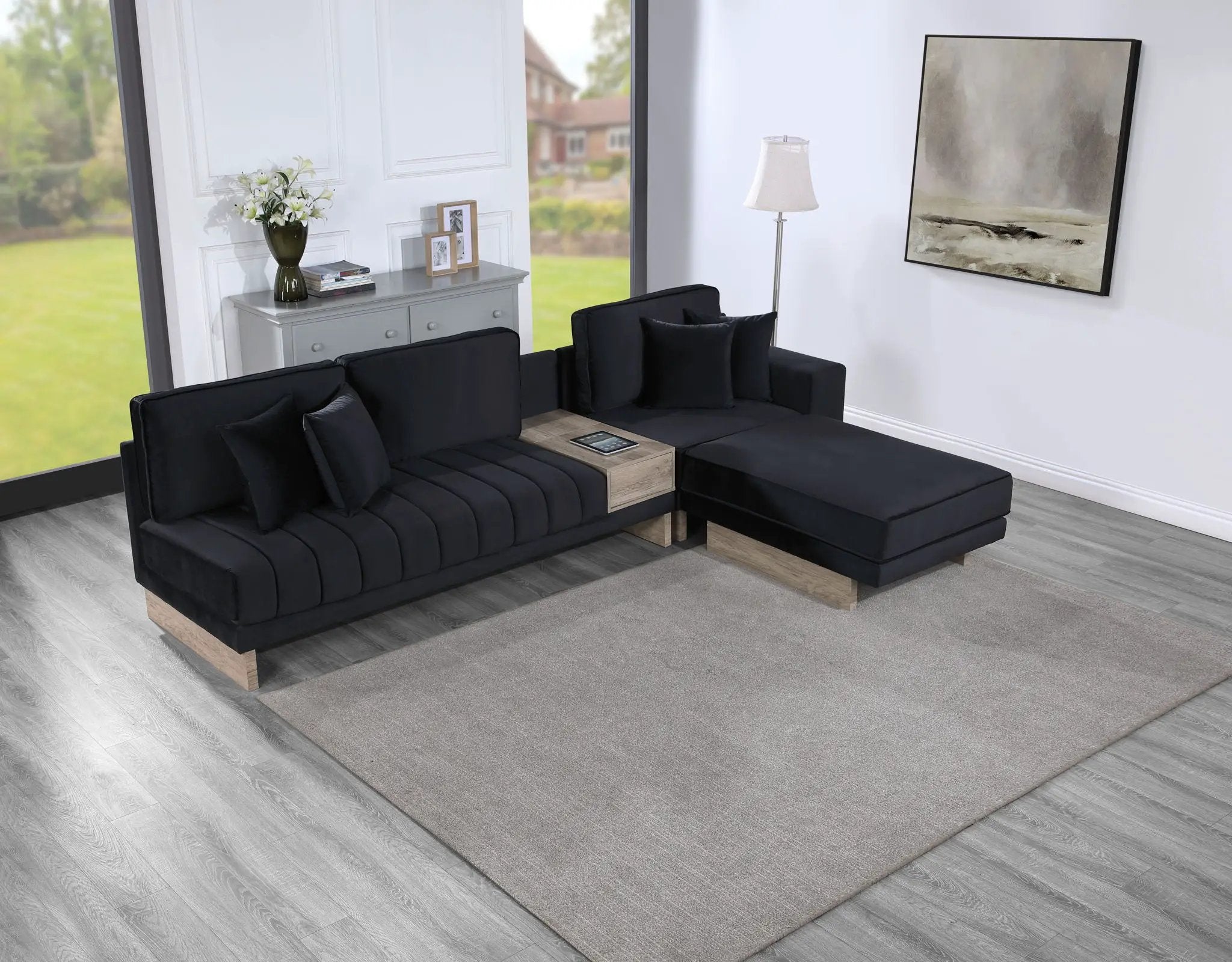 Memphis - Reversible Sectional Sofa Ottoman With Storage Compartment, Drawer, USB ports, Charging Outlets by Unique Piece Furniture