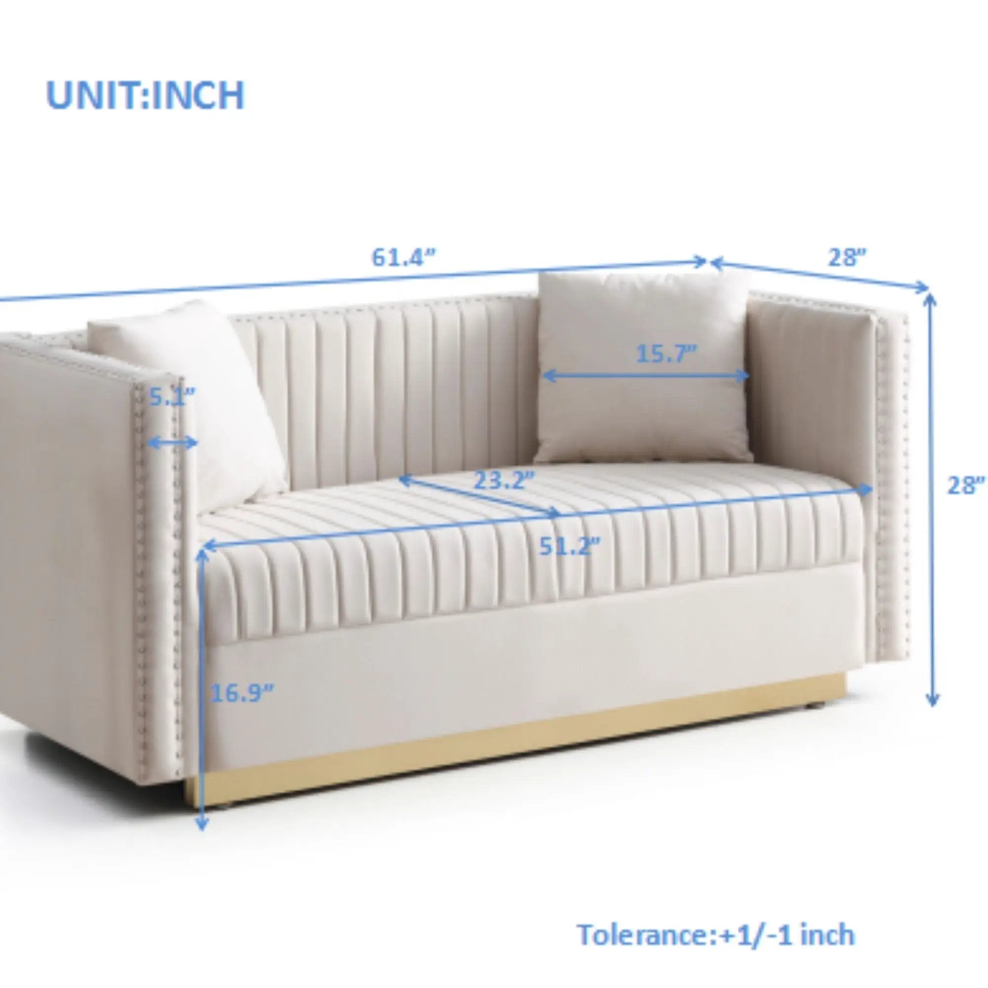 Contemporary Vertical Channel Tufted Sofa Loveseat Modern Upholstered Couch For Living Room With 2 Pillows by HouseOfZazla