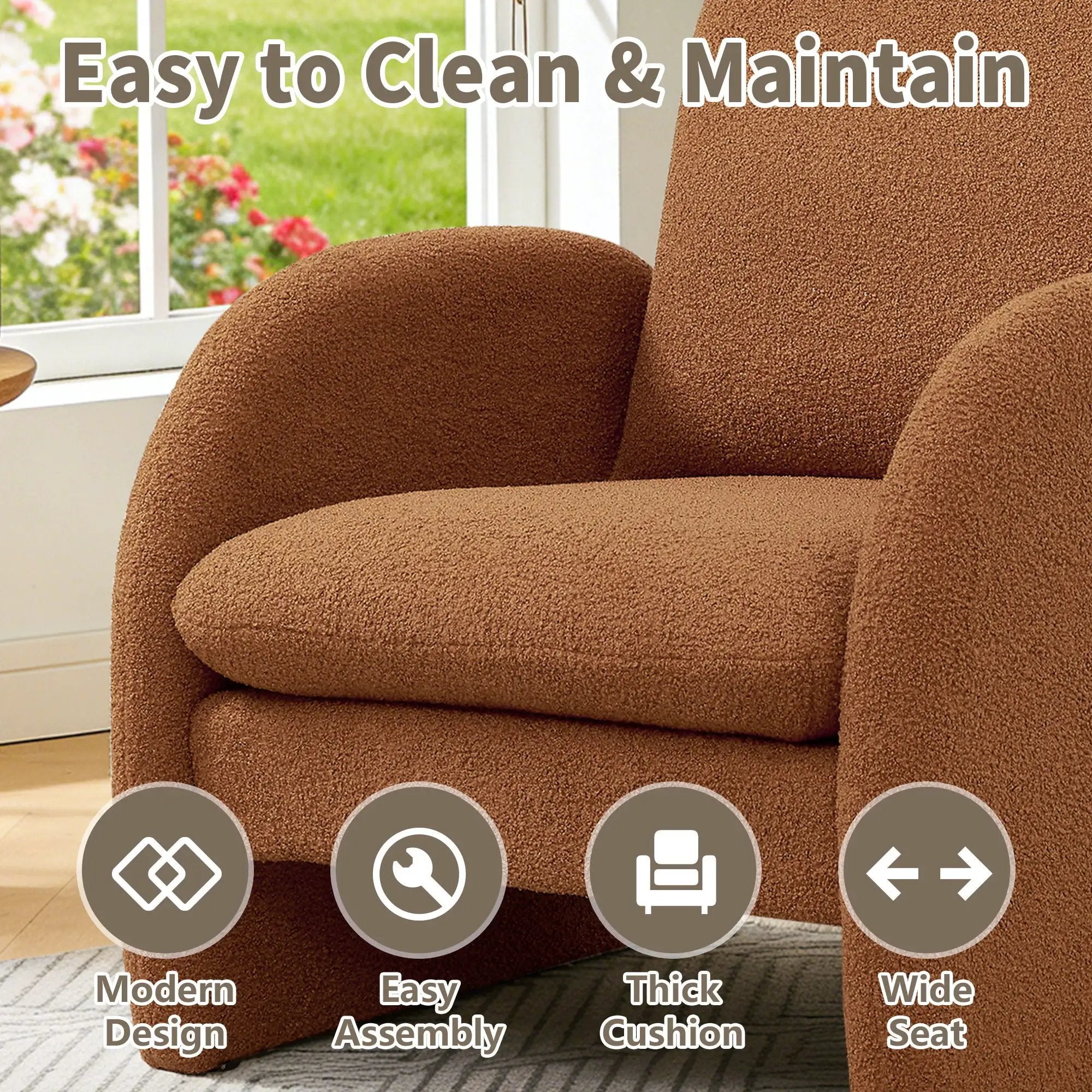 Modern Sherpa Upholstered Accent Chair, Comfortable Living Room Armchair, Lounge Chair For Bedroom, And Office by Unique Piece Furniture
