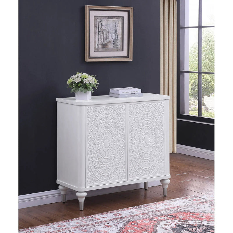 Angus - 2 Door Mandala Accent Cabinet - White by HouseOfZazla