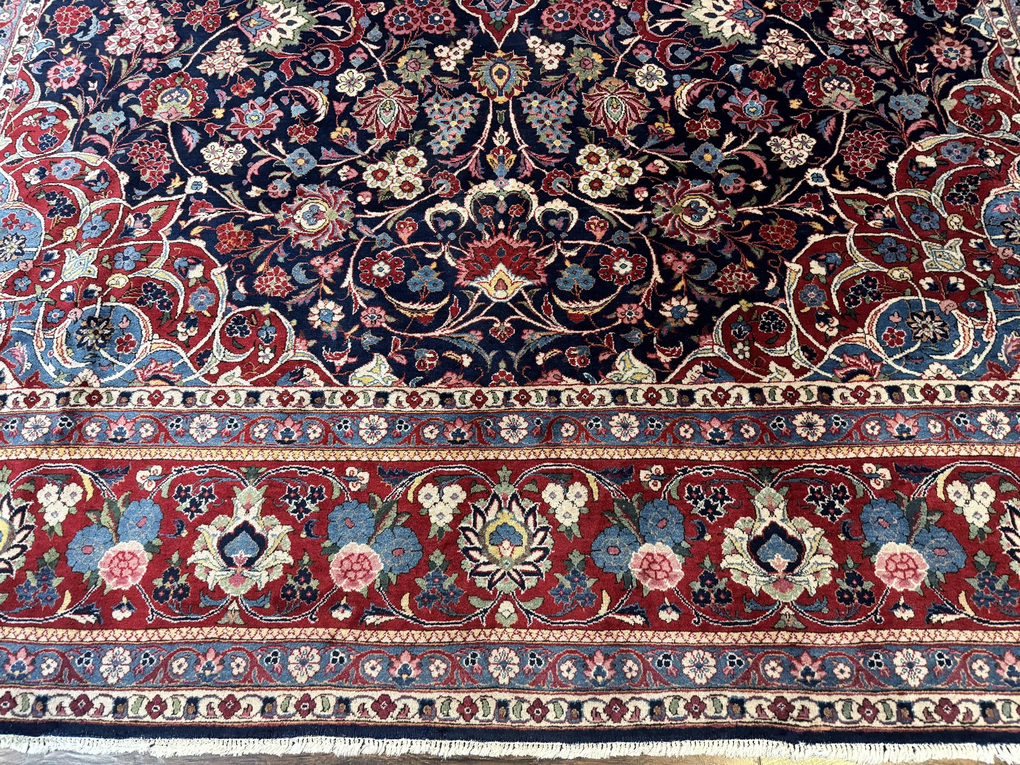 Navy Blue Persian Rug 9x12, Antique Persian Carpet, Kork Wool, 200 KPSI, Persian Kashan Rug by Jewel Rugs