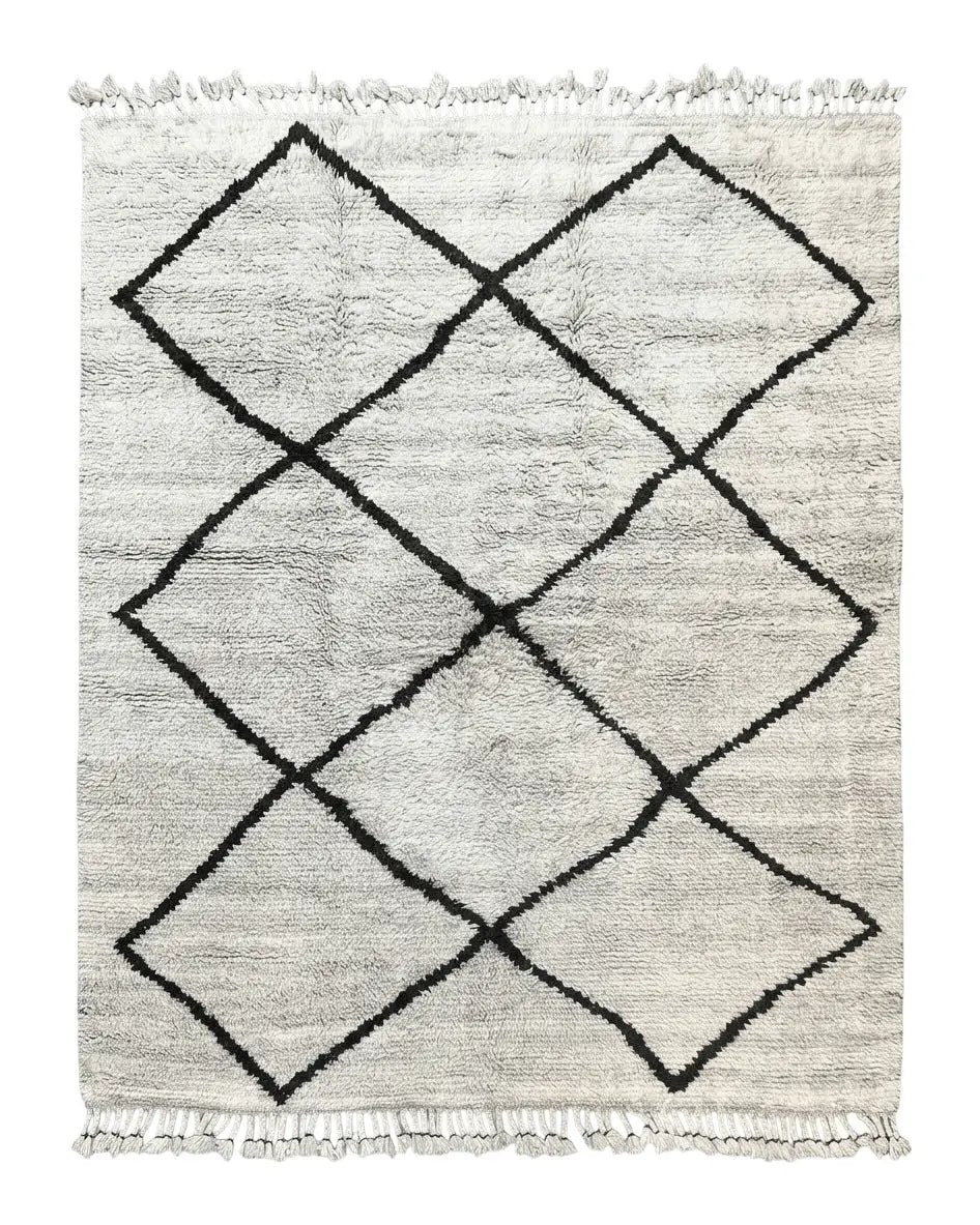 Modern Shag Rug 8x10, Gray and Black, Wool and Cotton, Lulu and Georgia, Handmade Indian Shag Rug by Jewel Rugs