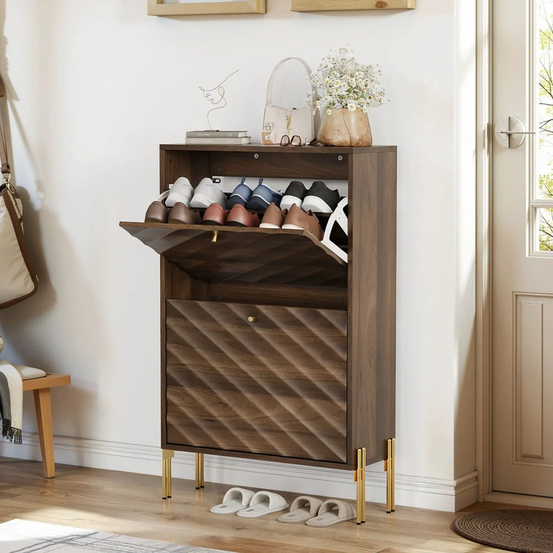 Shoe Cabinet, Freestanding Organizer For Entryway - Walnut by Unique Piece Furniture