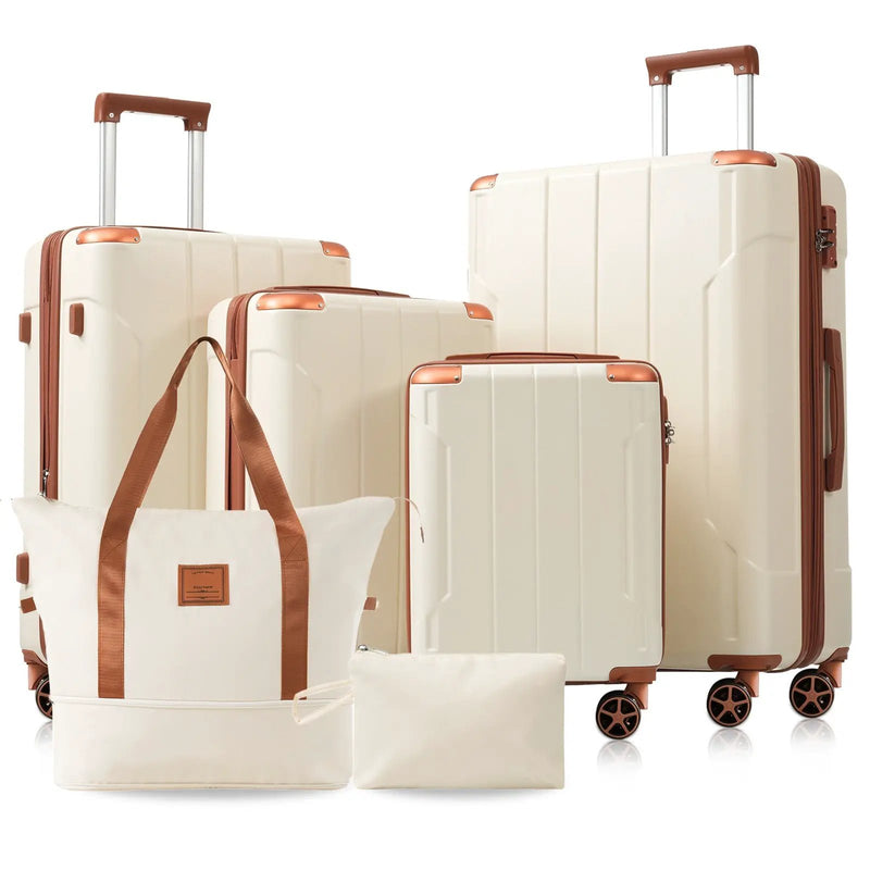 Brown & White 6-Piece Expandable Hardshell Luggage Set by HouseOfZazla