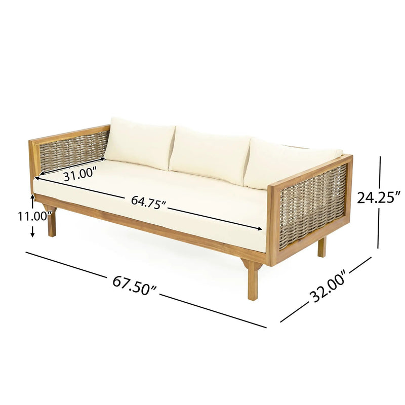 Claremont 3 Seater Daybed Teak Acacia Wood Water Resistant Cushions by HouseOfZazla