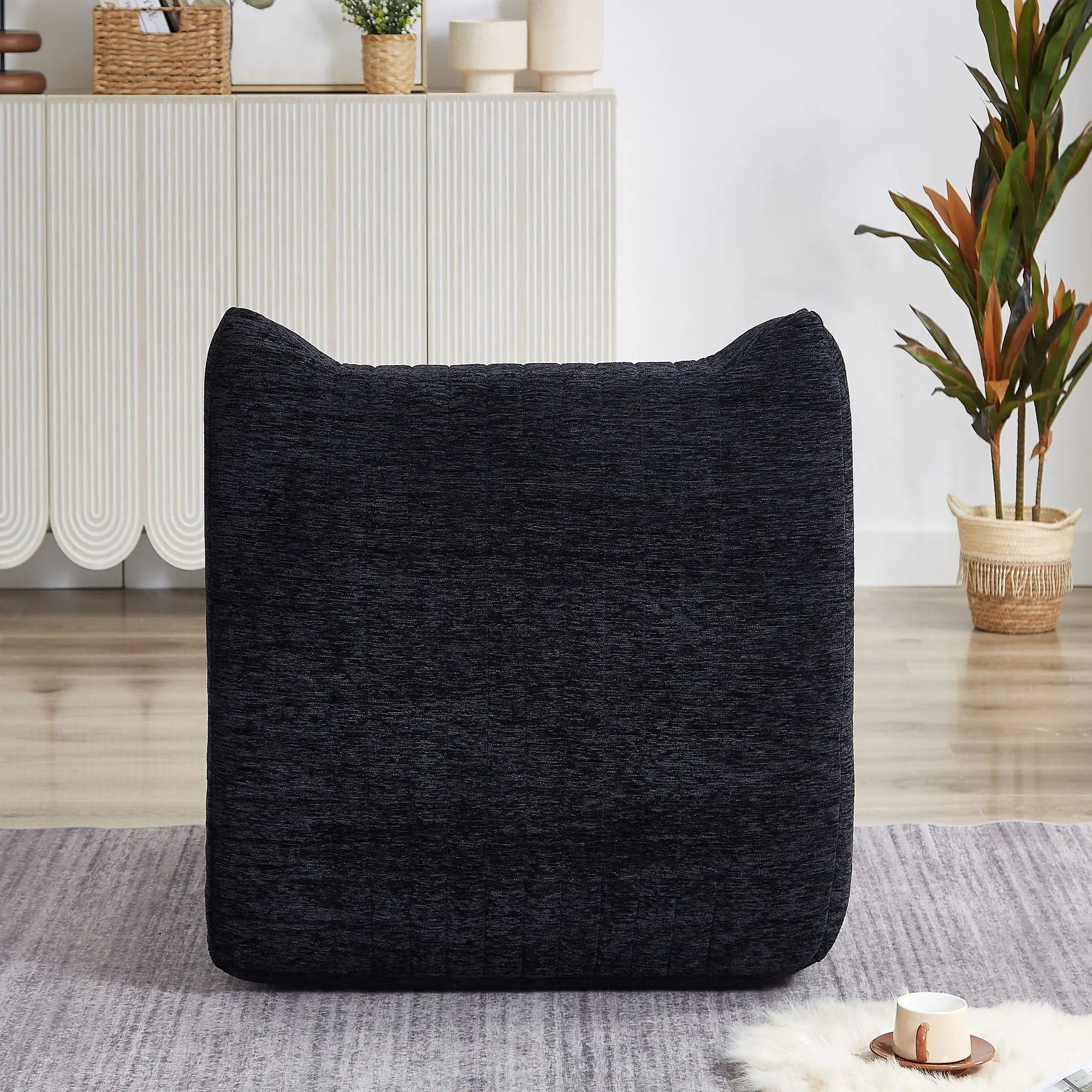 Bean Bag Chair With Armrests Oversized Comfy Beanbag Lounge Lazy Floor Sofa Accent Chair For Living Room - Black by HouseOfZazla
