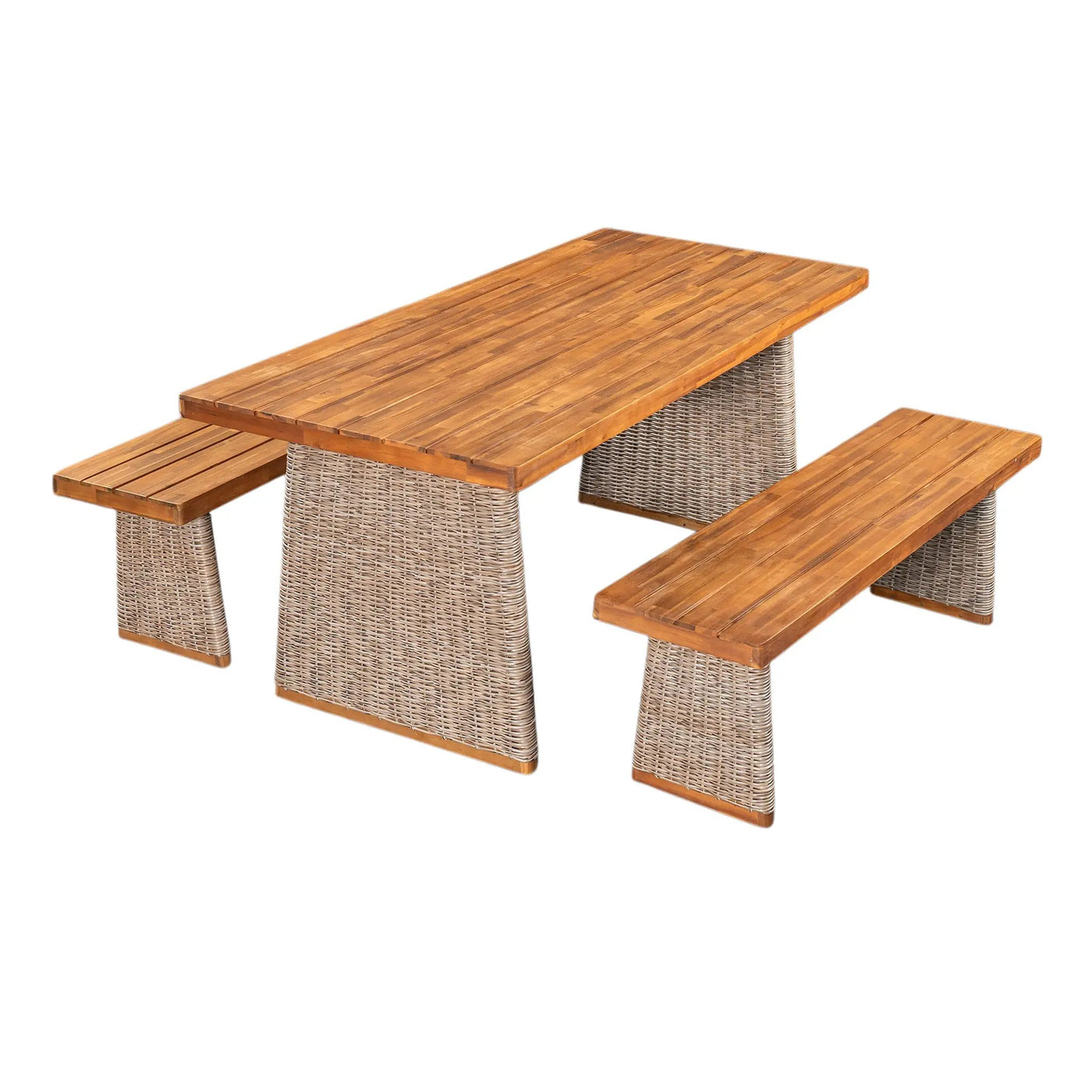Outdoor 3 Piece Acacia Wood Dining Set with Handwoven Rattan Legs by HouseOfZazla