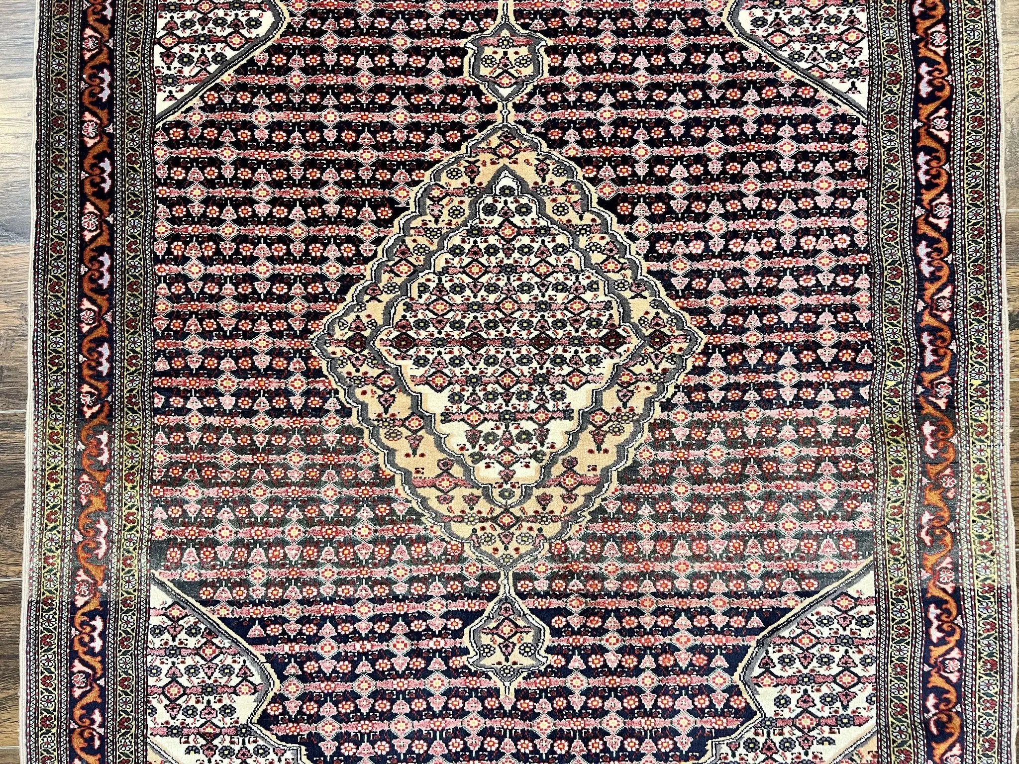 Afghan Rug 4x5, Wool with Silk Highlights, Very Fine Hand Knotted Vintage Oriental Carpet, Herati Pattern, Persian Rug, Bidjar Rug, 400 KPSI by Jewel Rugs
