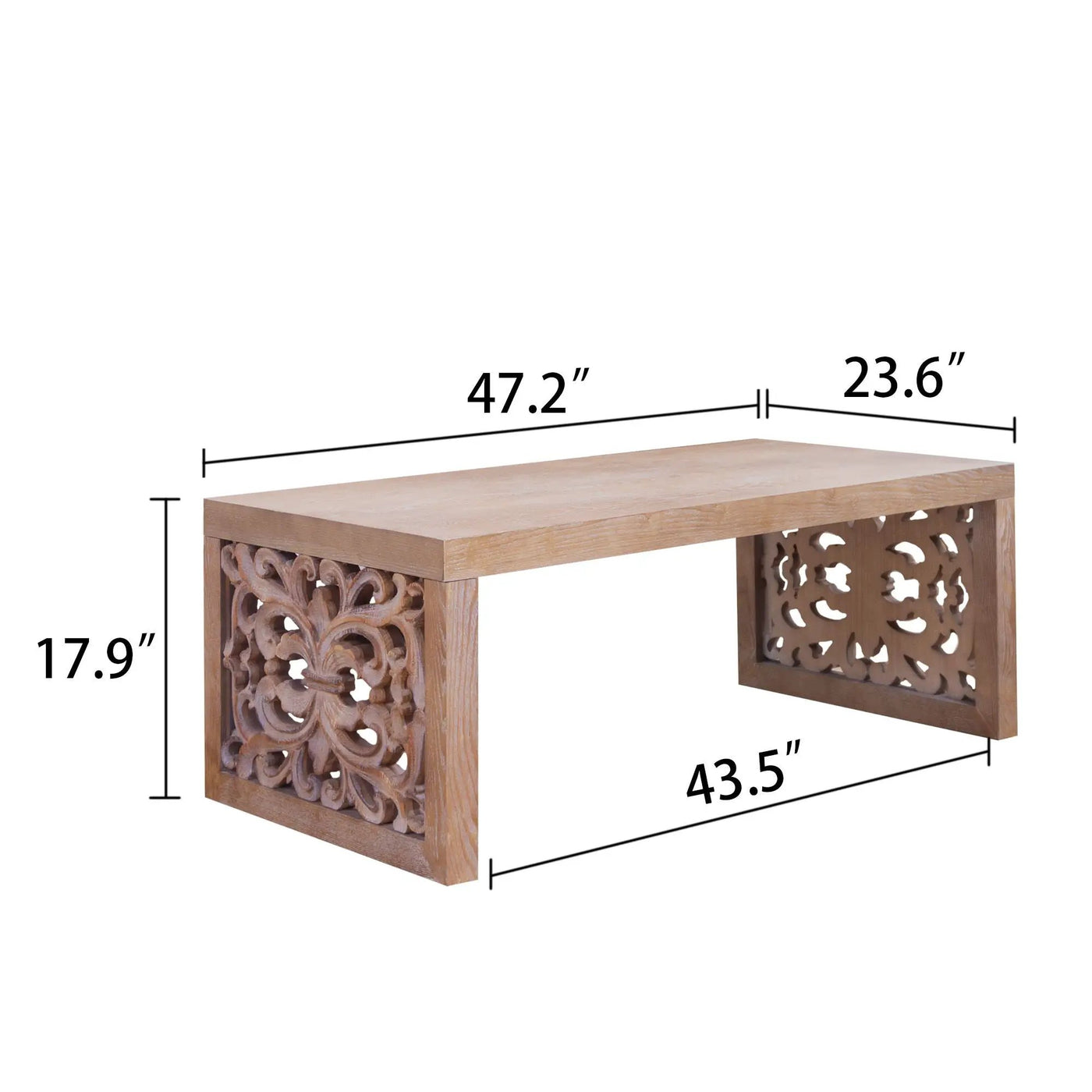 Rustic Carved Wood Coffee Table, Handcrafted Look With Ornate Side Panels by HouseOfZazla