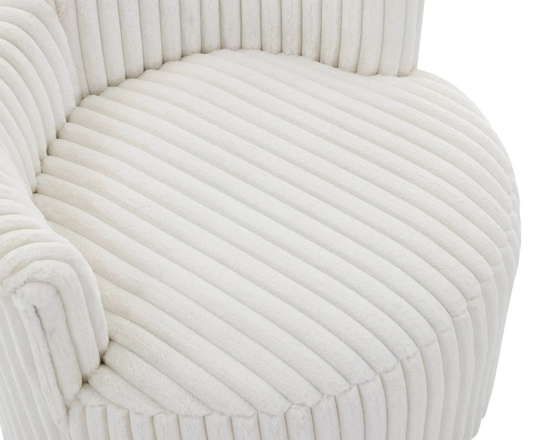 Malna Plush Wide Wale Corduroy Upholstered Barrel Accent Chair with Wheels by HouseOfZazla