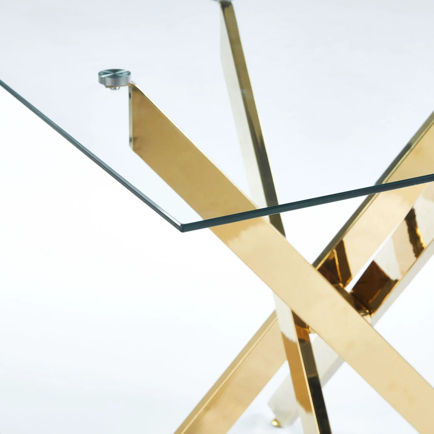Dining Table With Cross Metal Leg And Tempered Glass, Modern Space Saving Kitchen Table For Living Room Legs, Square Table by Unique Piece Furniture