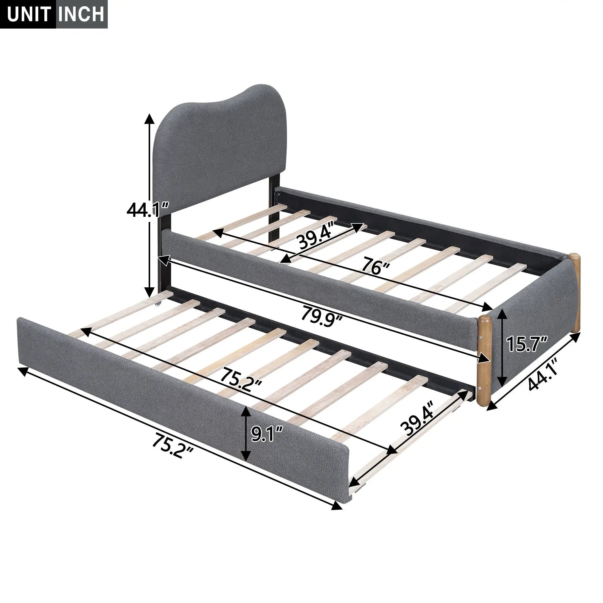 Upholstered Platform Bed With Wood Supporting Feet And Trundle by HouseOfZazla