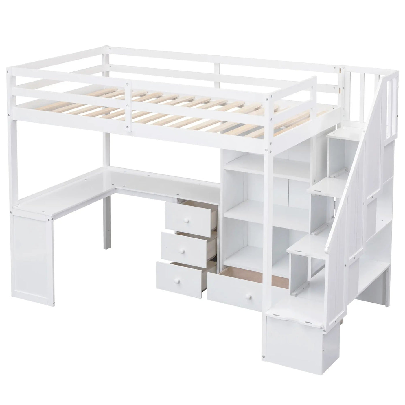 Loft Bed With L Shaped Desk, Drawers, Cabinet, And Storage Staircase by HouseOfZazla