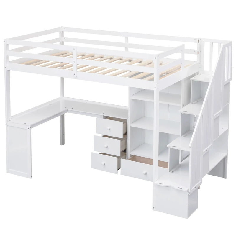 Loft Bed With L Shaped Desk, Drawers, Cabinet, And Storage Staircase by HouseOfZazla