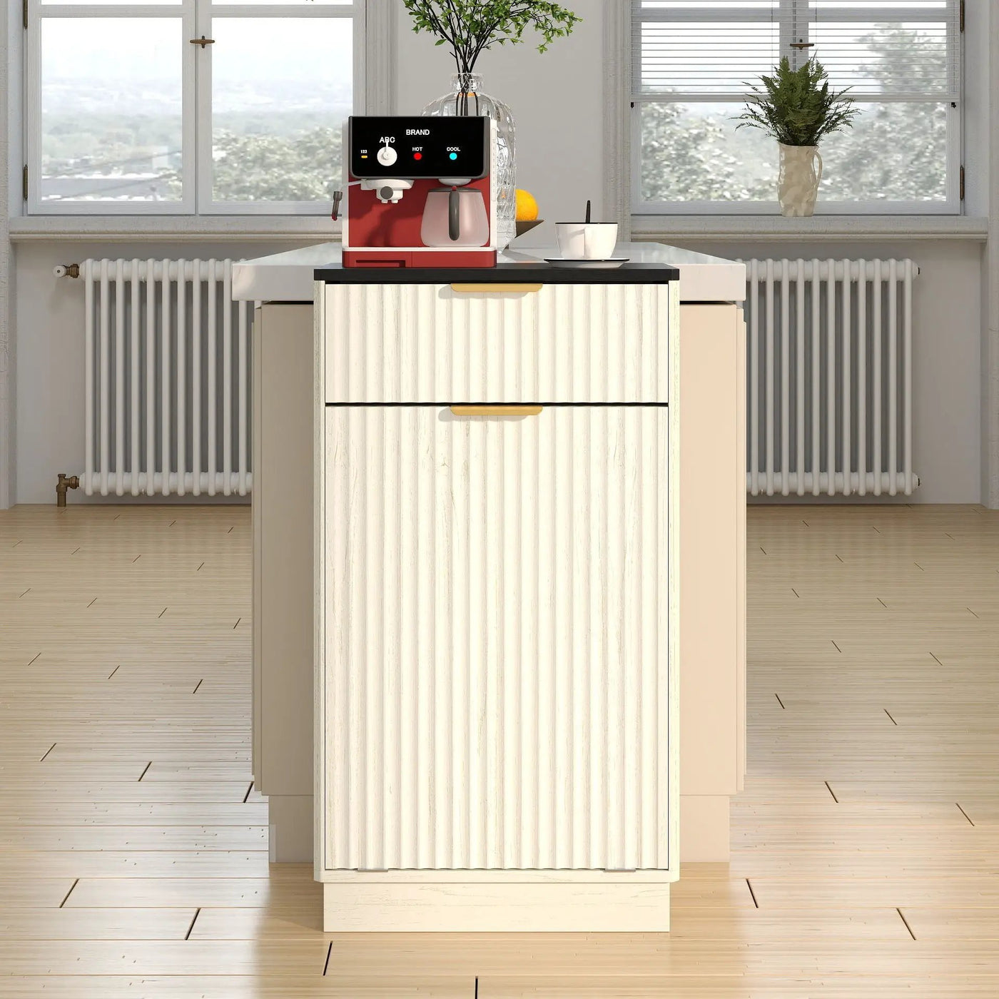 Tilt Out Trash Can Cabinet With Wave Textured Drawer & Pull Out Bin by Unique Piece Furniture