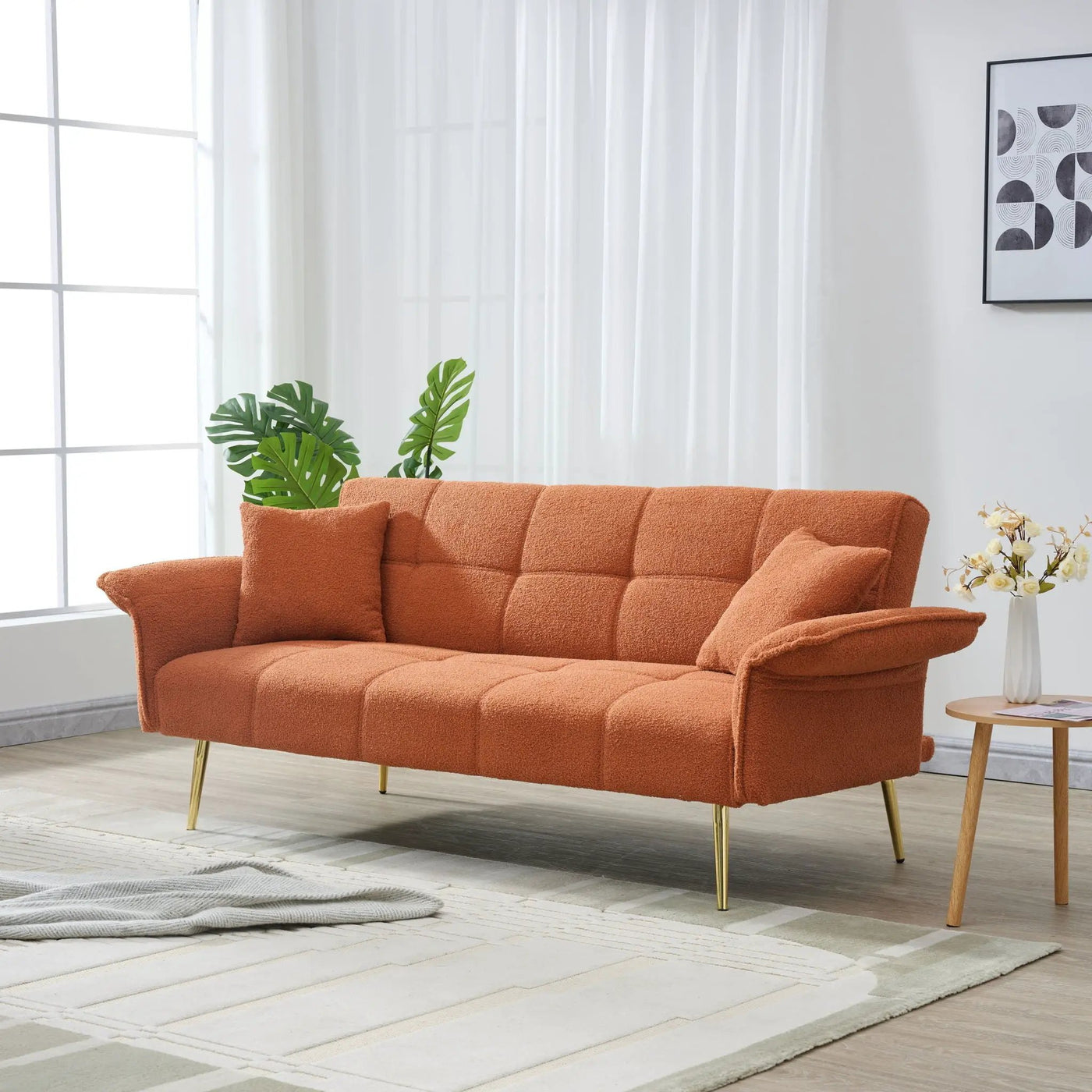 Convertible Double Futon Sofa Bed With Folding Armrests For Living Rooms by Unique Piece Furniture