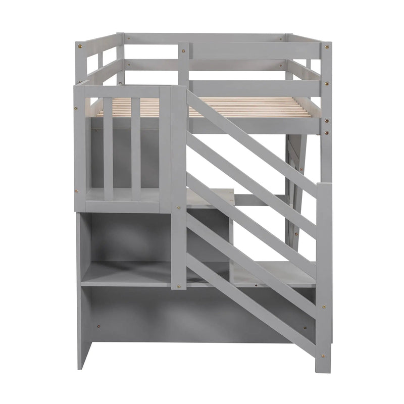 Loft Bed With Storage Staircase, Window & LED Light