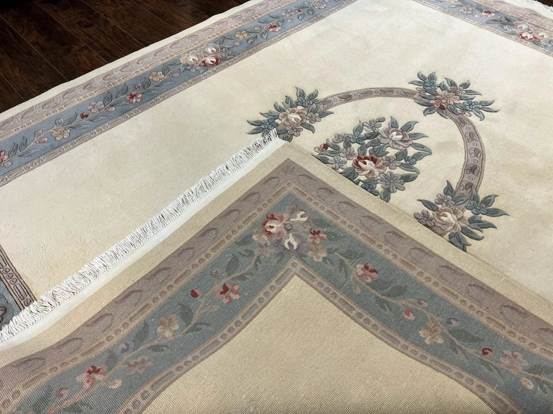 Chinese Carving Rug 8x10, Chinese Wool Carpet 8 x 10, Cream, 120 Line Rug, Vintage Handmade Art Deco Asian Oriental Rug, Aubusson Rug by Jewel Rugs