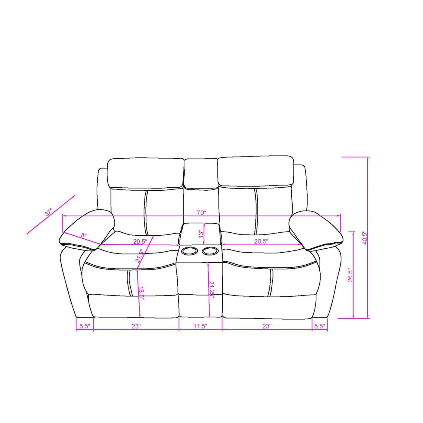 Blanche - Console Reclining Loveseat With LED Lights And Speakers by Unique Piece Furniture