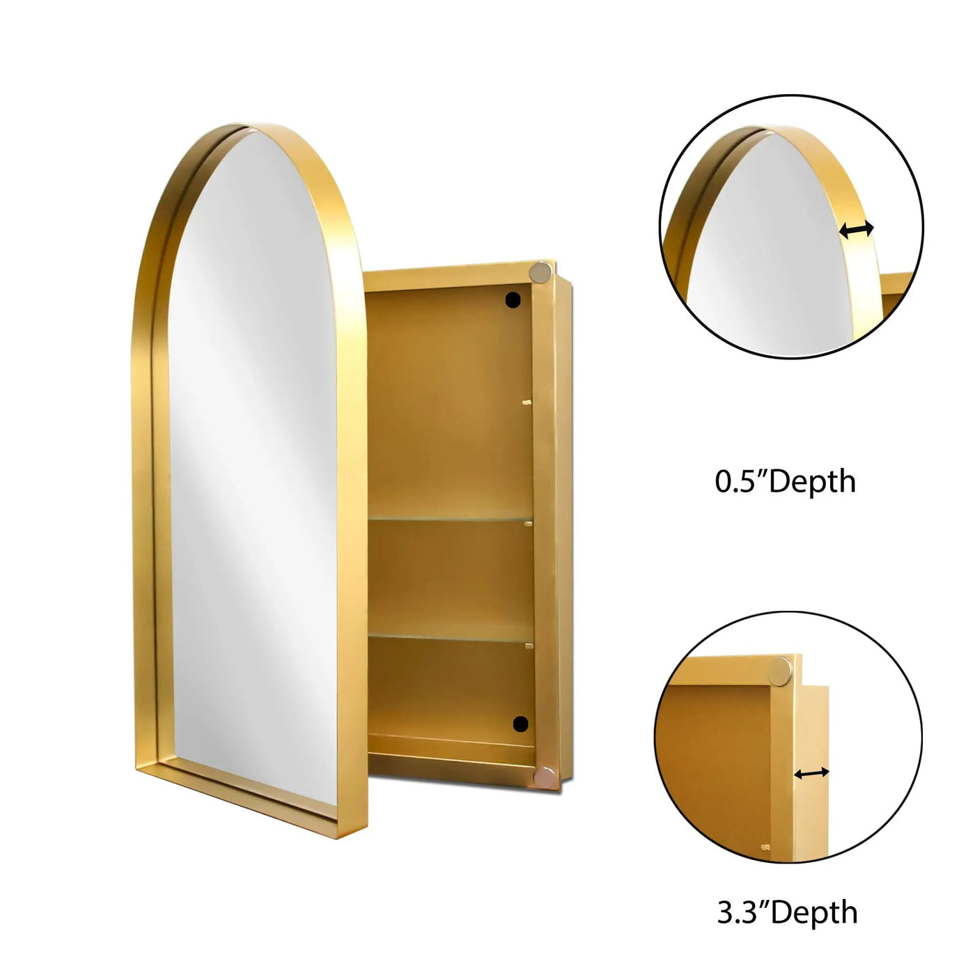 Arched Recessed Medicine Cabinet, Metal Framed Bathroom Wall Cabinet With Mirror And Adjustable Shelves, Wall Mirror With Storage For Bathroom by Unique Piece Furniture