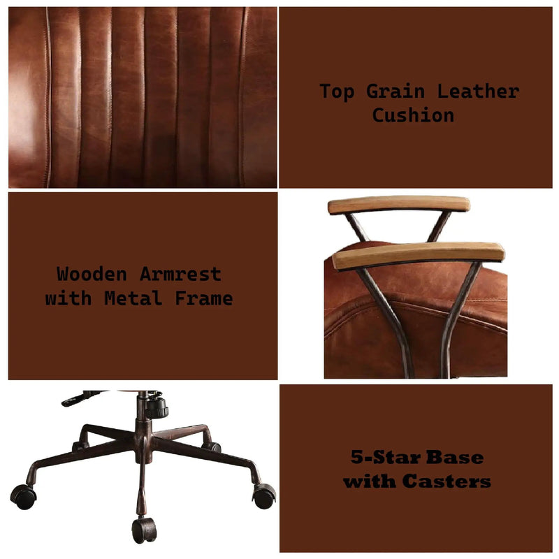 Brancaster - Aluminum Top Grain Leather Office Chair - Coffee by Unique Piece Furniture